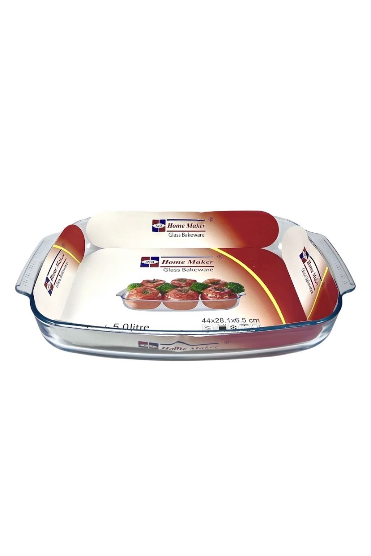 AVCI HOME MAKER-Curve Rectangular Deep Glass Baking Dish, 5 Lt Capacity, 44X28.1 Cm Diameter, 6.5 Cm Height - Clear 4