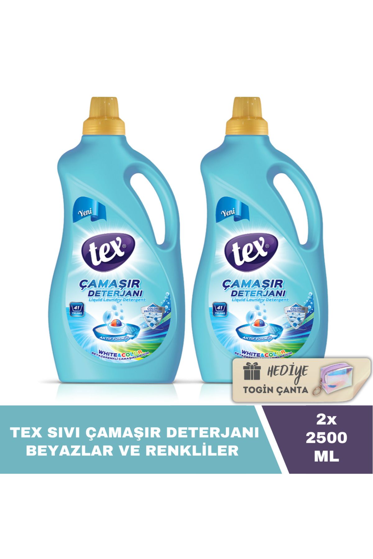 Tex Sıvı Çamaşır Deterjanı Beyazlar Ve Renkliler 2500 ml X2 Adet Hediye Togin Çanta