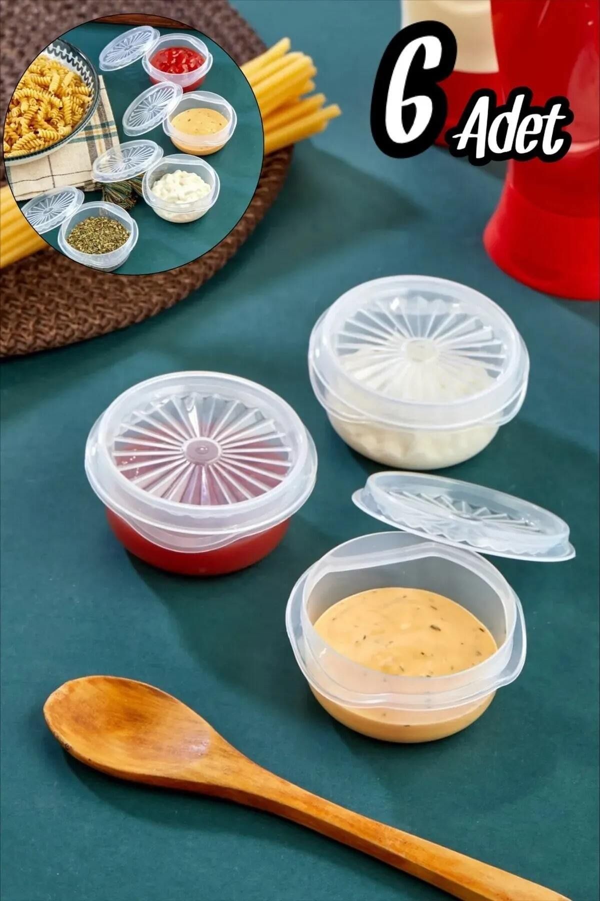 Ovebu 6 lı Yelpaze Kapaklı Şeffaf Mini Sosluk- Ketçap Mayonez Kabı- Kahve Yanı Şeker Lokumluk