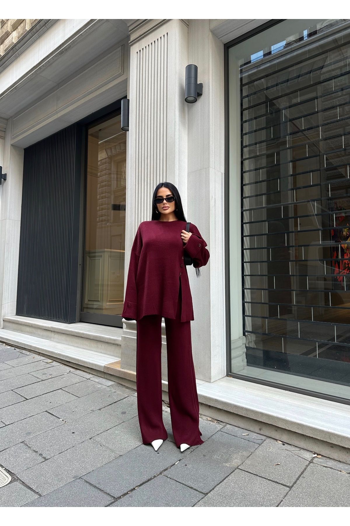 Friday Mood-Women's Three-Button Slit Detailed Sweater & Pants Knitwear Set 4