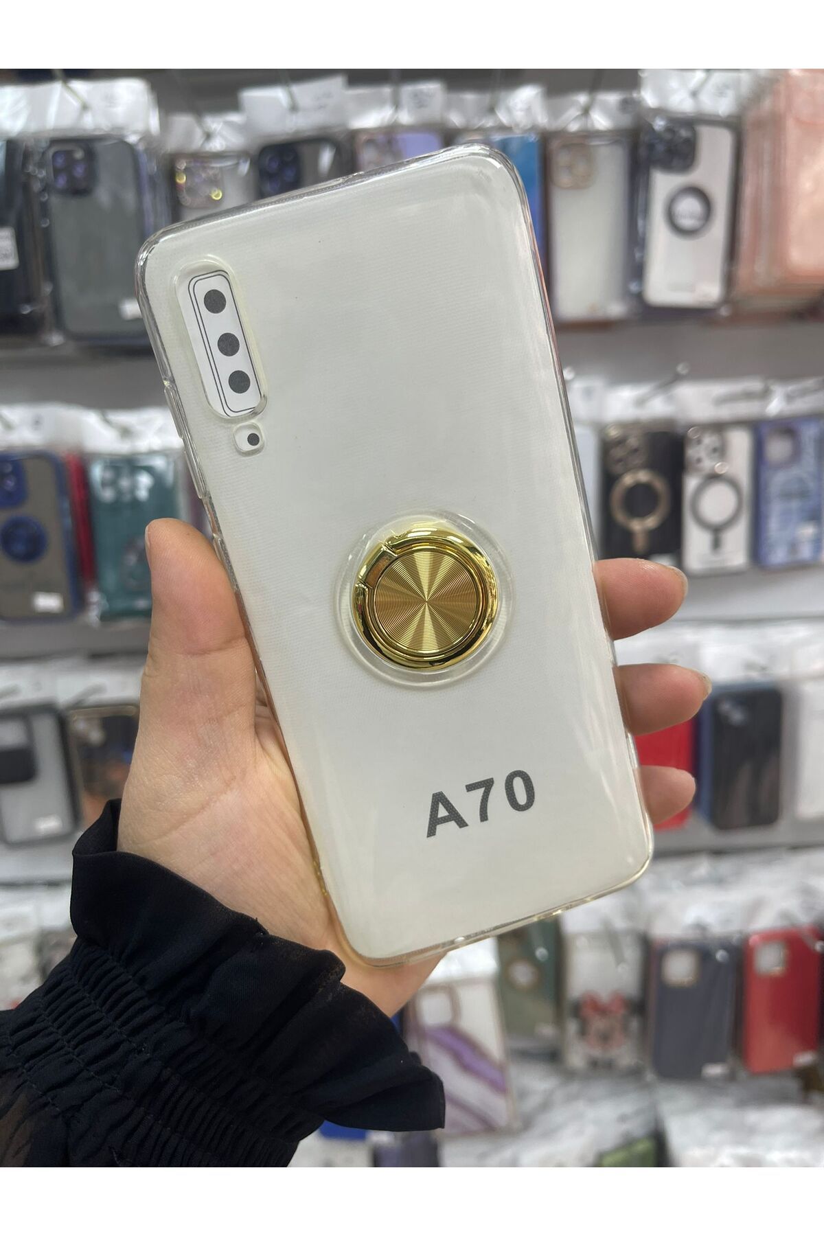 TECNOTREND Galaxy A70 Uyumlu Yüzüklü Silikon Şeffaf Kılıf