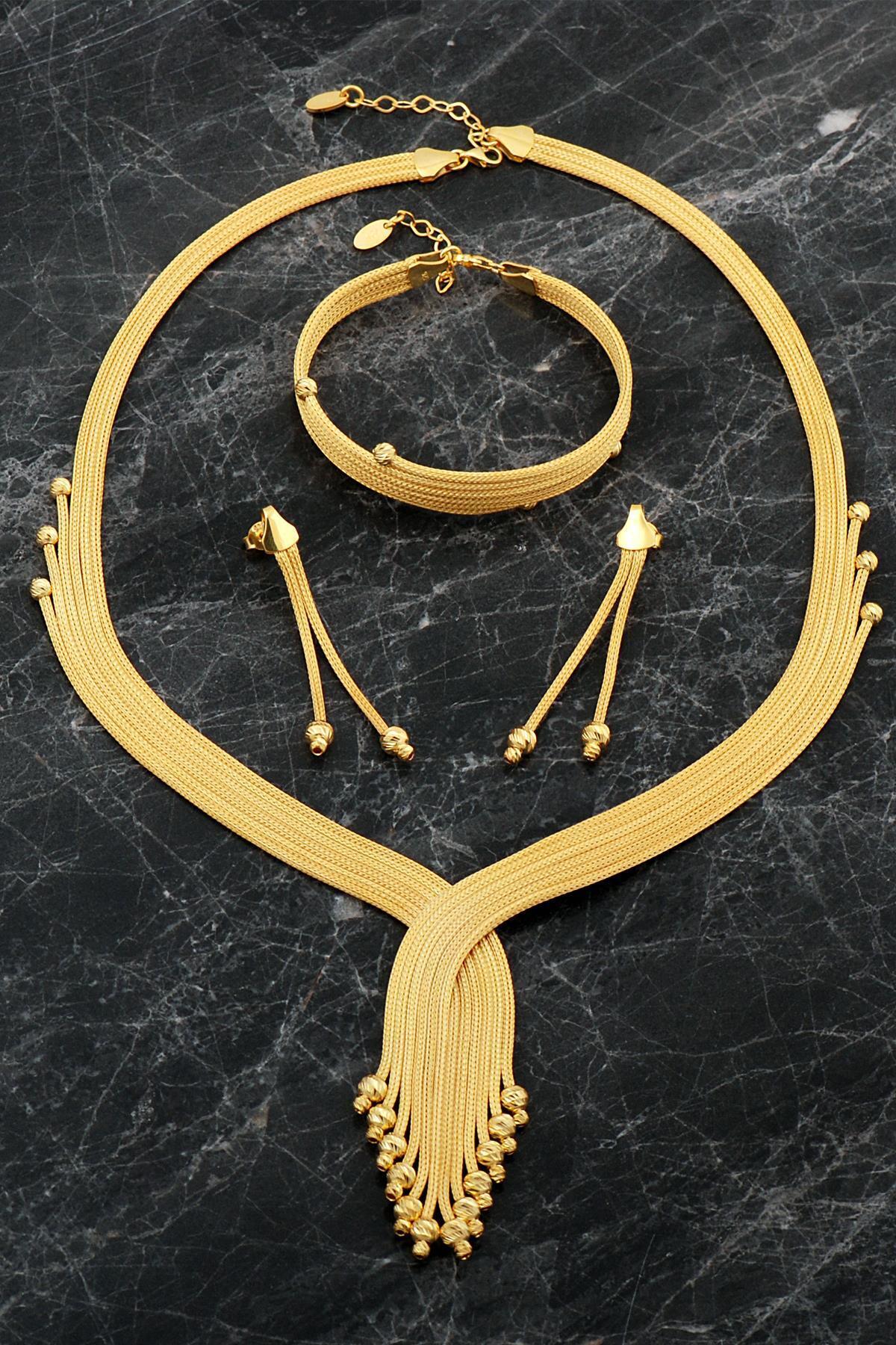 Sümer Telkari Hasır Dorissa Altın Kaplama Elişi Gümüş Set 2749