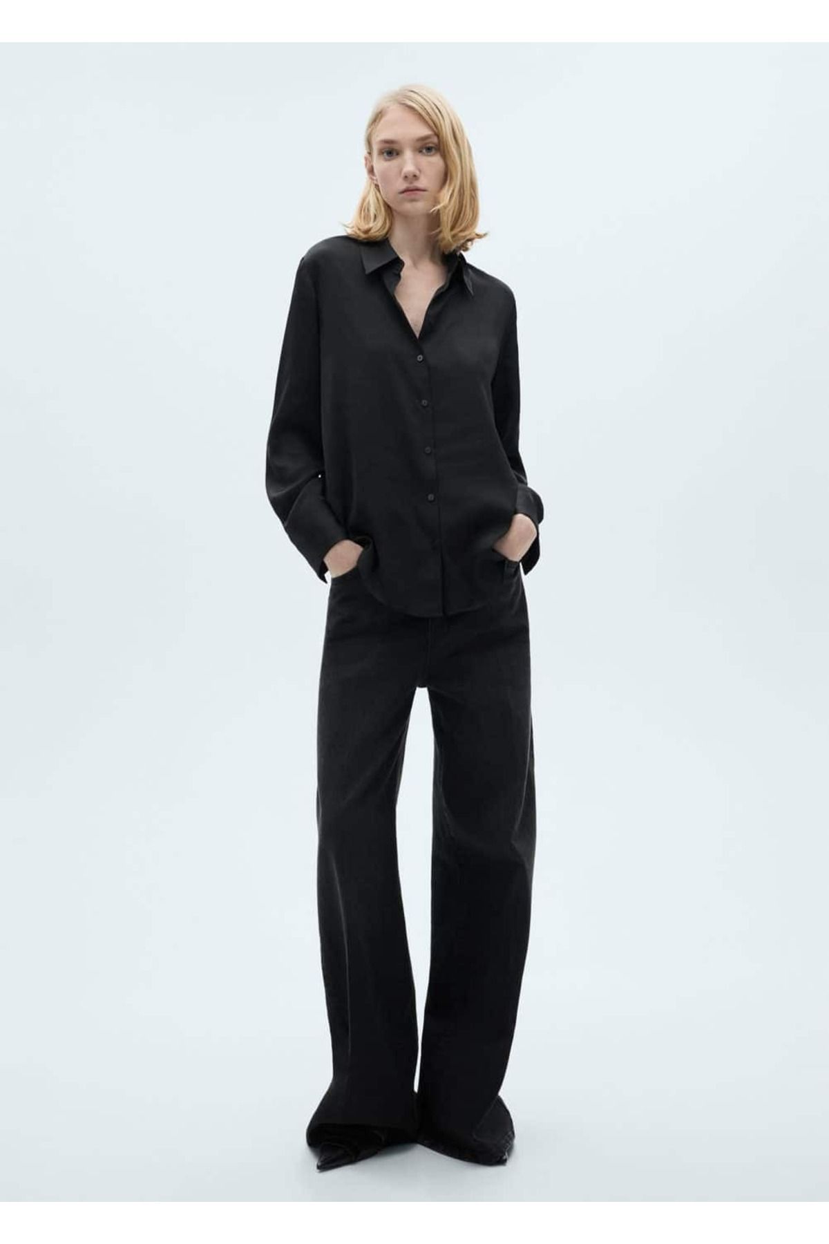 MANGO Woman-Satin draped shirt 2