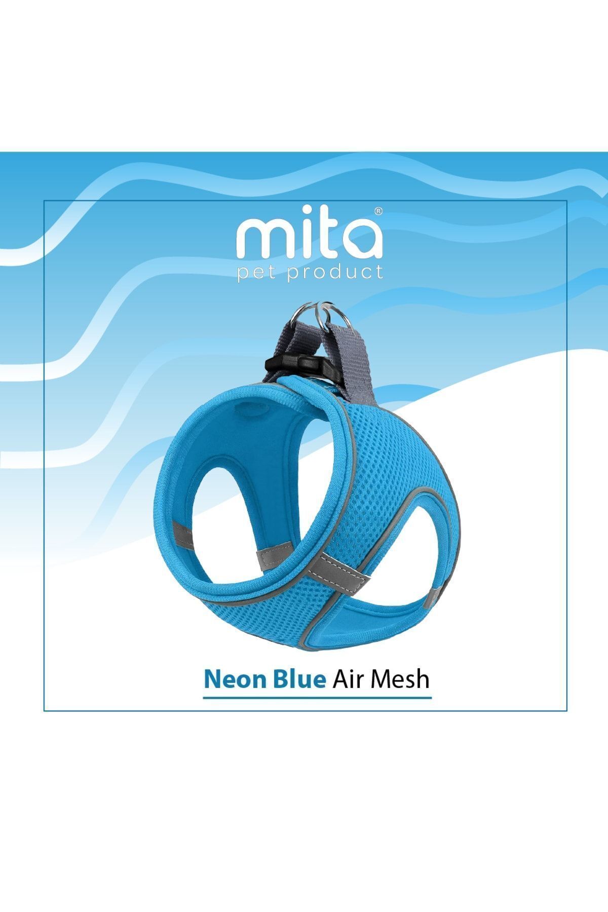 Genel Markalar Mita Air Mesh Kedi Köpek Göğüs Tasması Çift Reflektörlü, Terletmeyen Turkuaz / neon Blue Xs