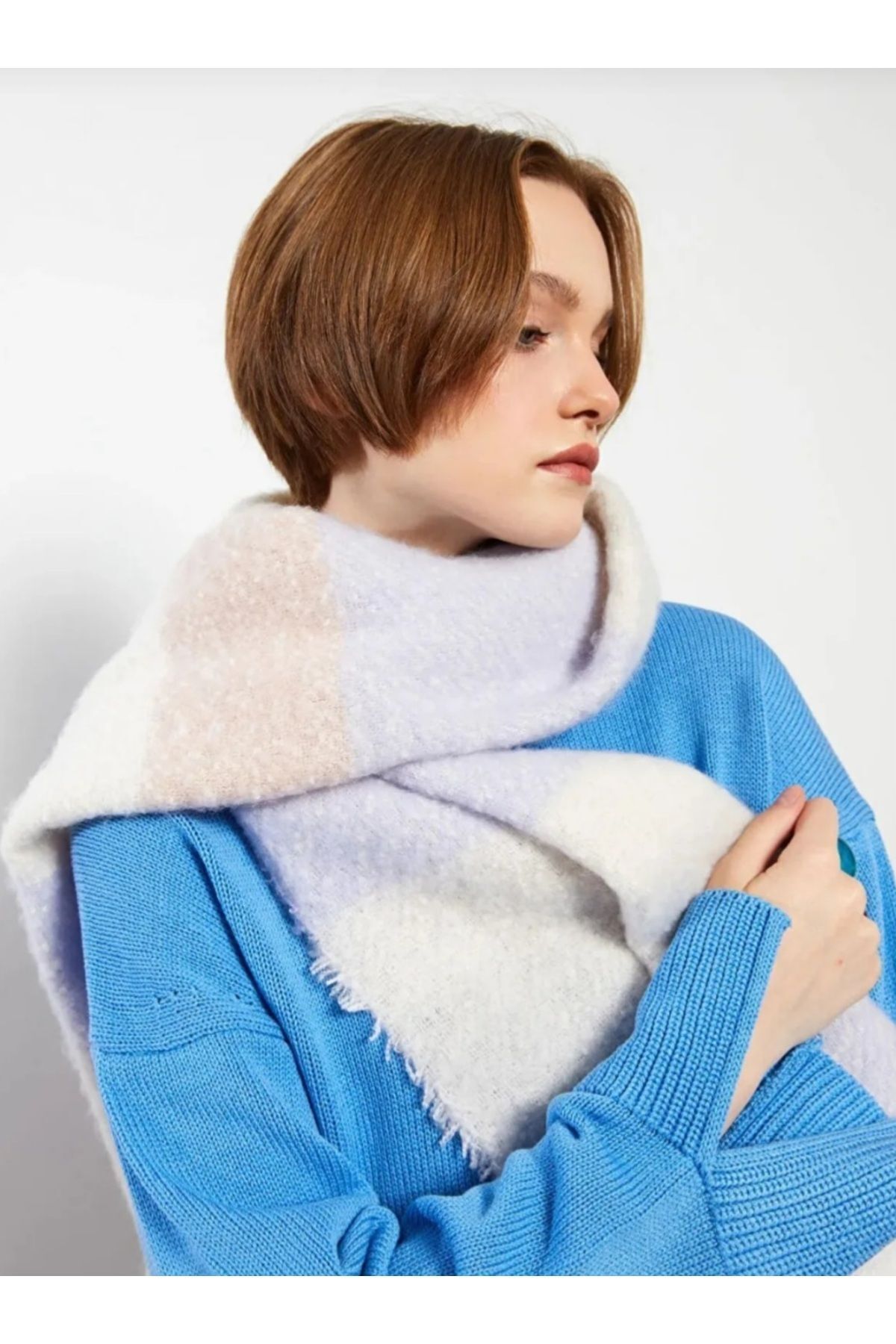 FRESCO SCARFS-Soft Textured Square Patterned Scarf Shawl Shoulder Shawl 6