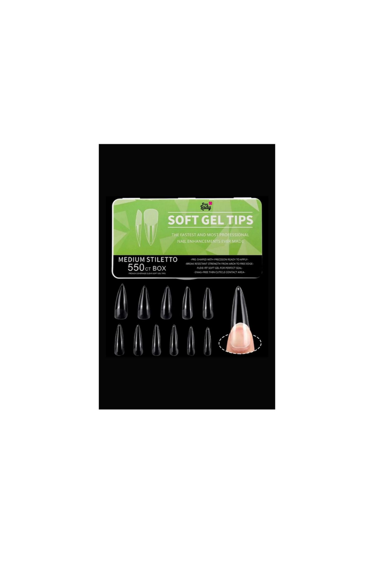 FREELADY Jel tips Protez Tırnak Soft Jel Tips 550’li Medium Stiletto 577117