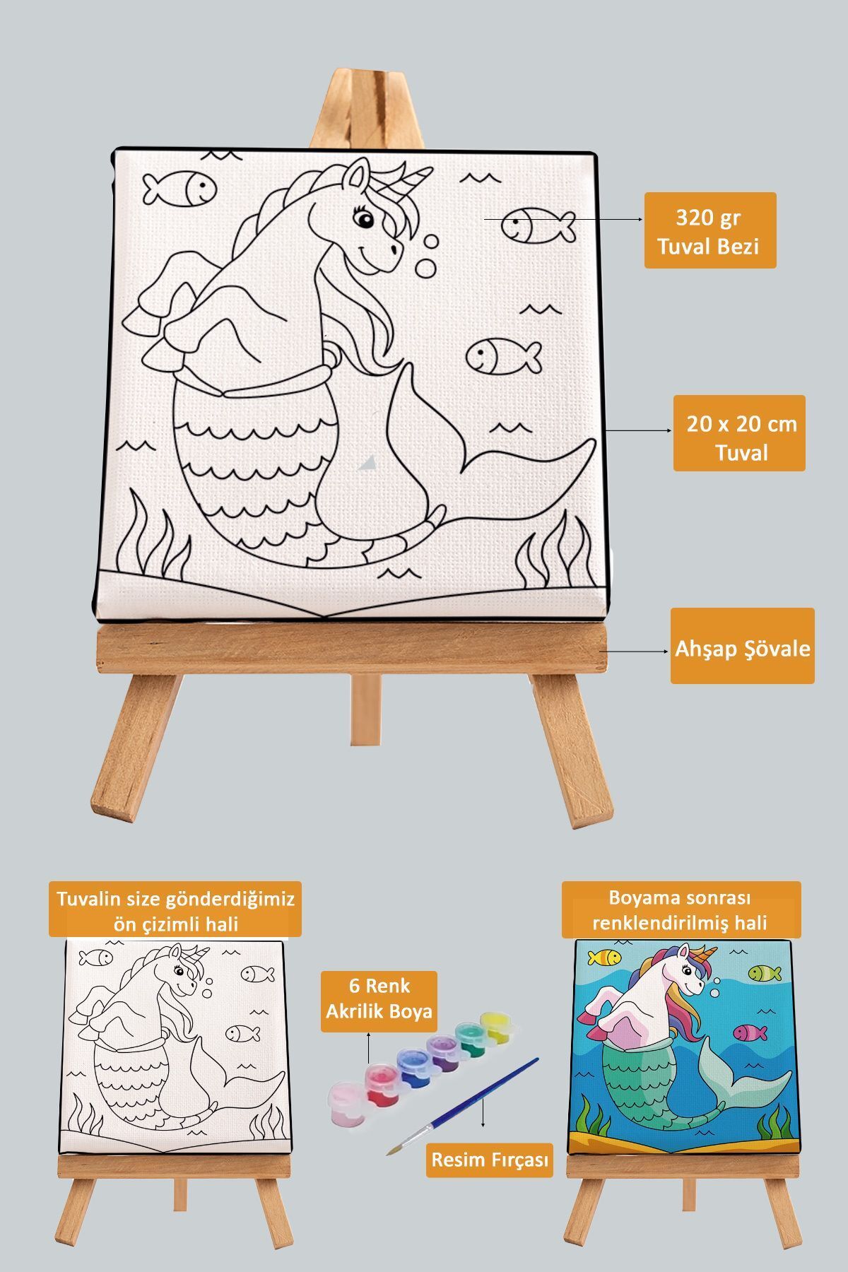 PAMUK'S DESİGN Sevimli Unicorn, Çocuk Eğitici Tuval Boyama Hobi Seti-9219