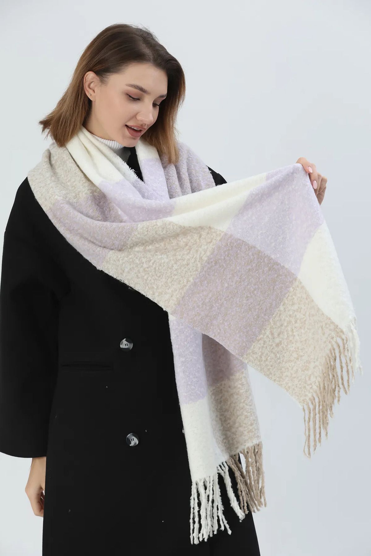 FRESCO SCARFS-Soft Textured Colorful Square Patterned Scarf Shawl Shoulder Shawl 4