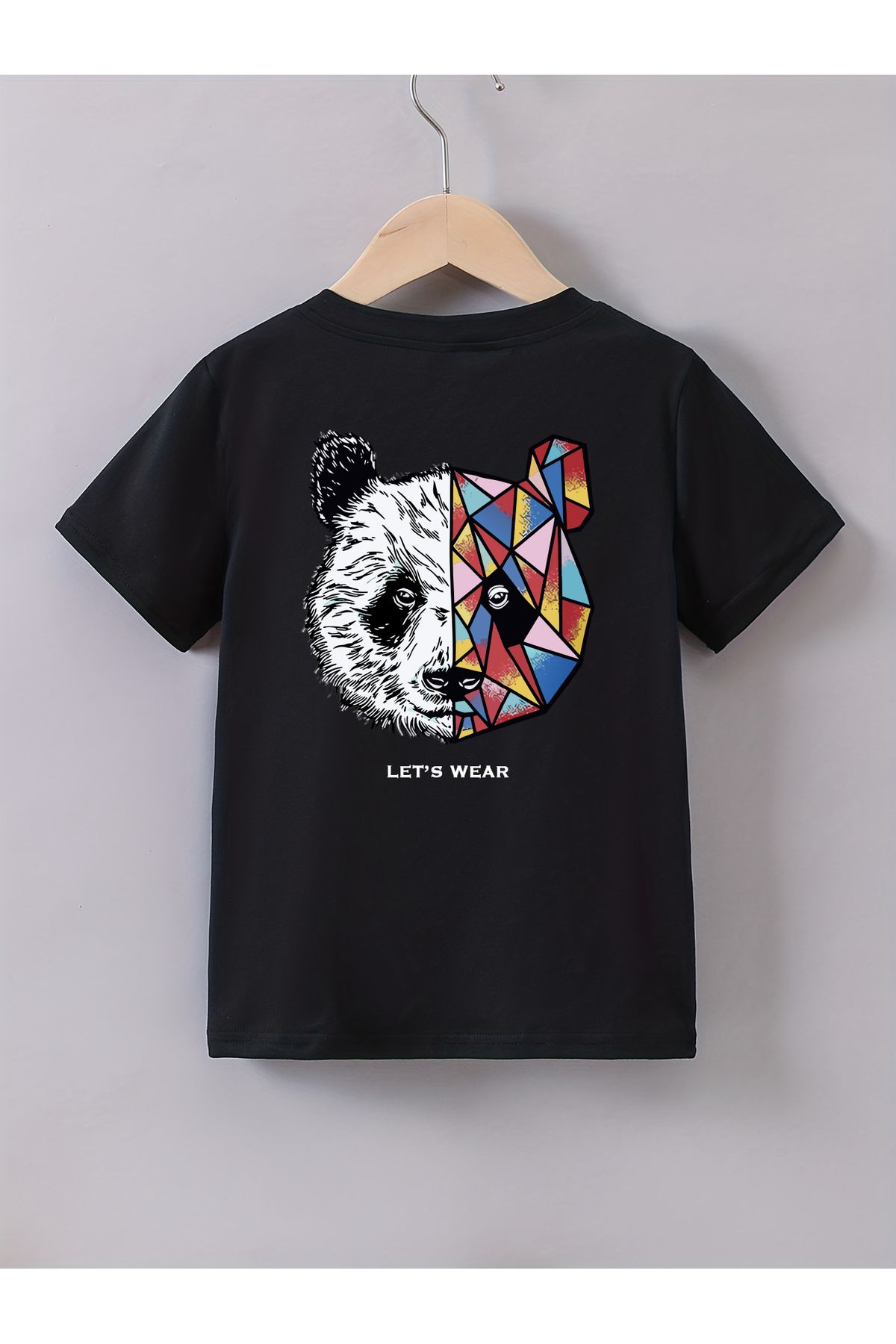 Let's Wear-Exotic Panda Print Short Sleeve T-Shirt, Casual Round Neck Tee Shirt 1