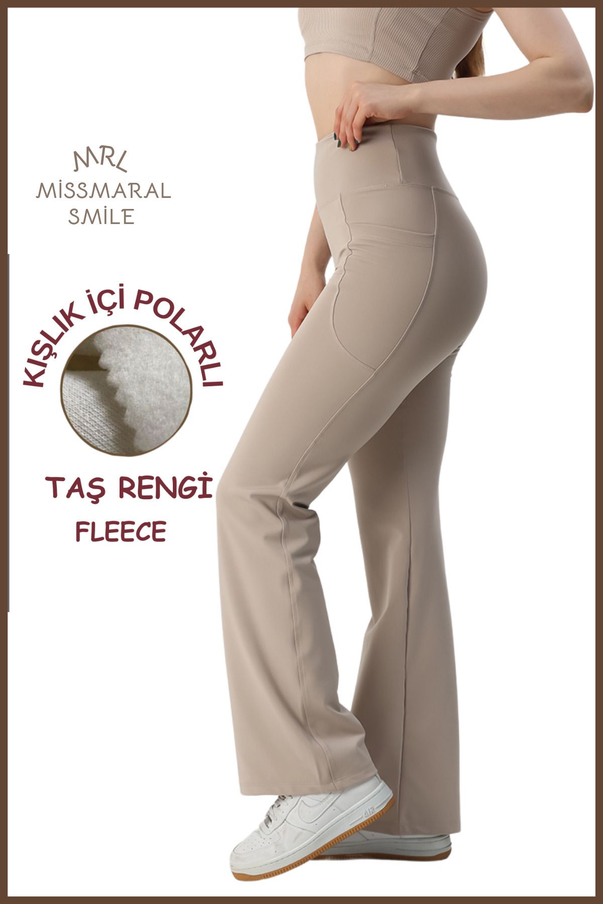 missmaral-Women's Rhinestone High Waist Fleece Leggings - Lycra, Flared Leg, Double Pockets, Thick Winter, Winter 1064 5