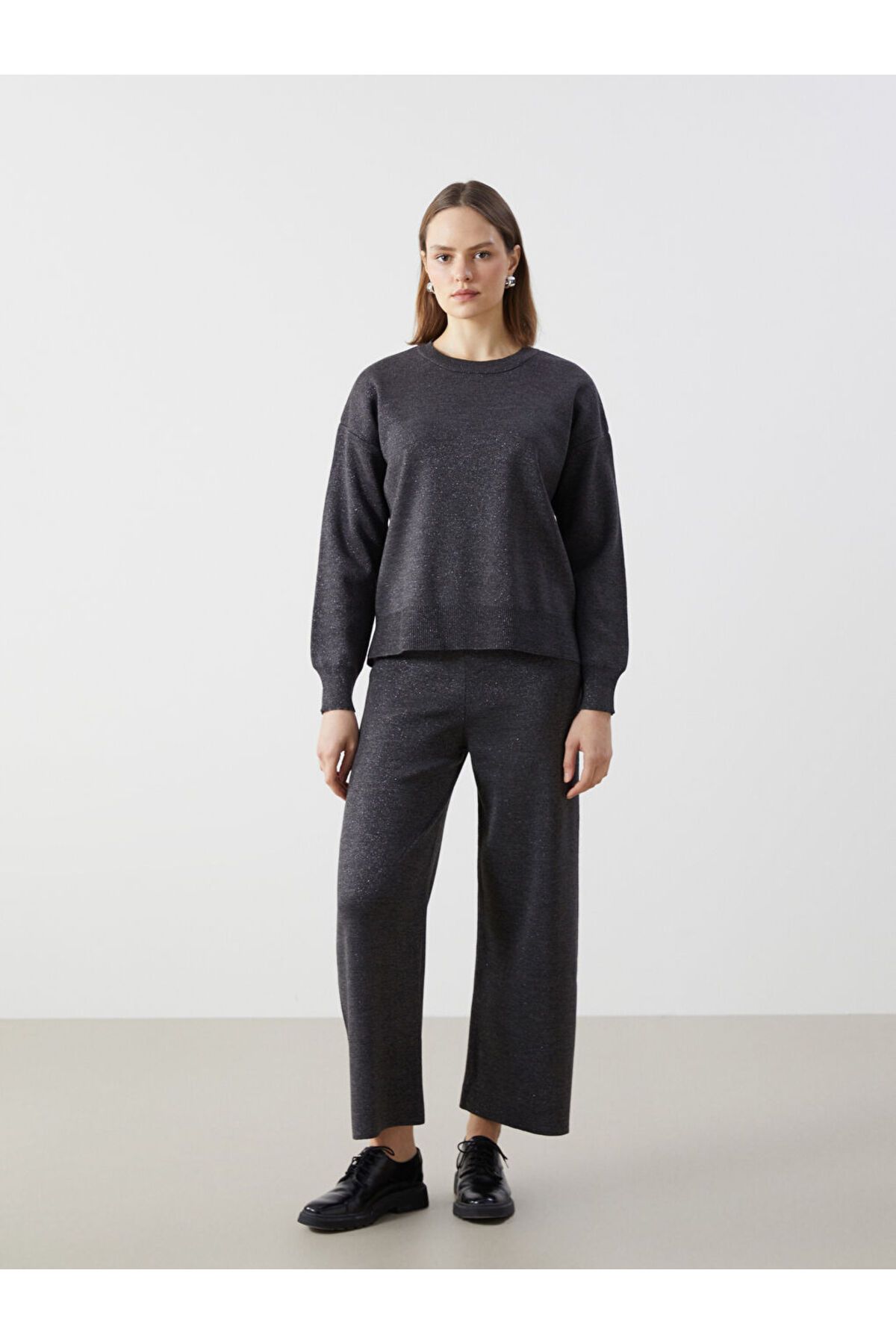 LC Waikiki-Lcw Comfort Anthracite Crew Neck Shiny Look Women's Knitwear Sweater 2