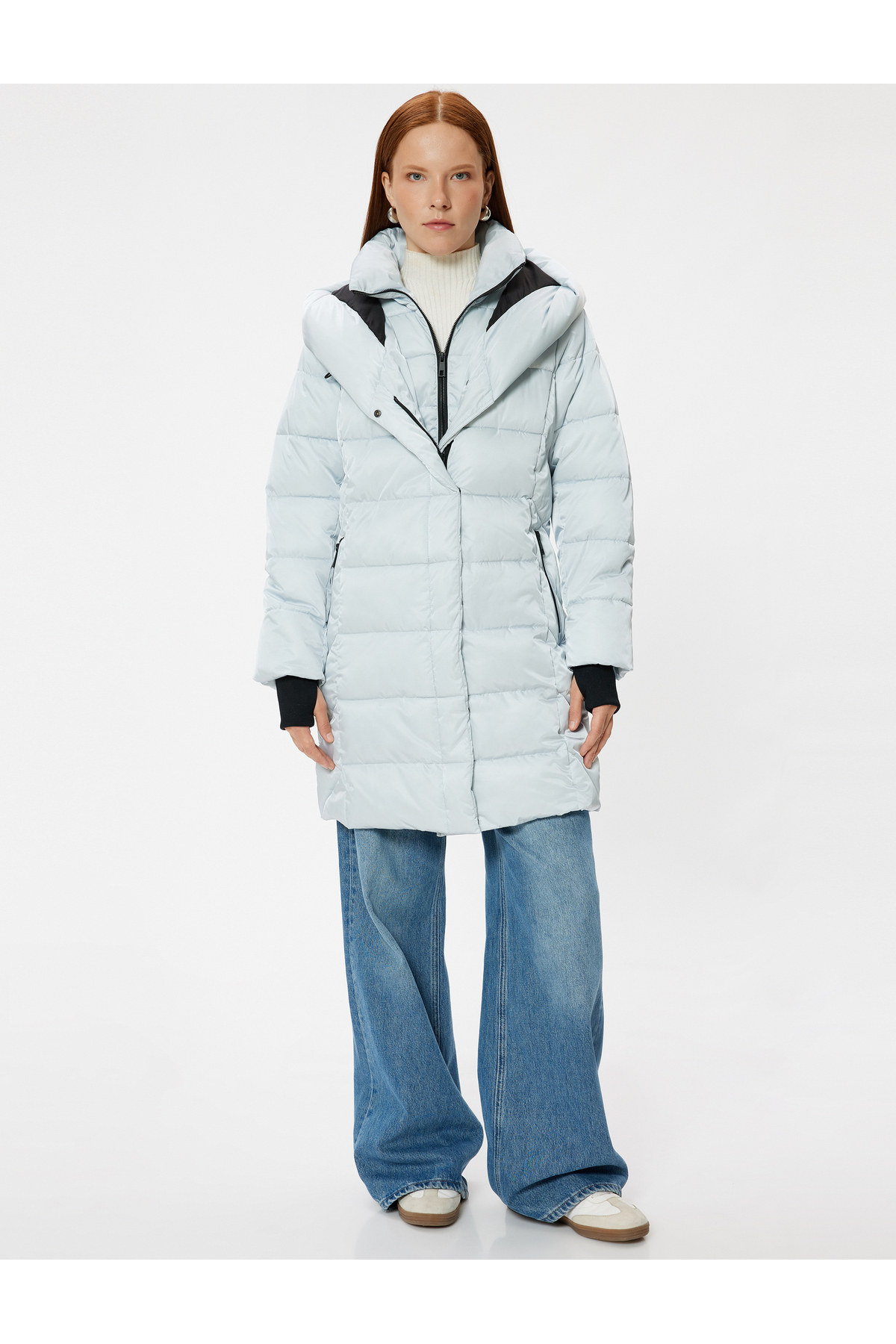 Koton  Uzun Kapitone Şişme Mont Kapüşonlu Cepli Fermuarlı - Görsel 3