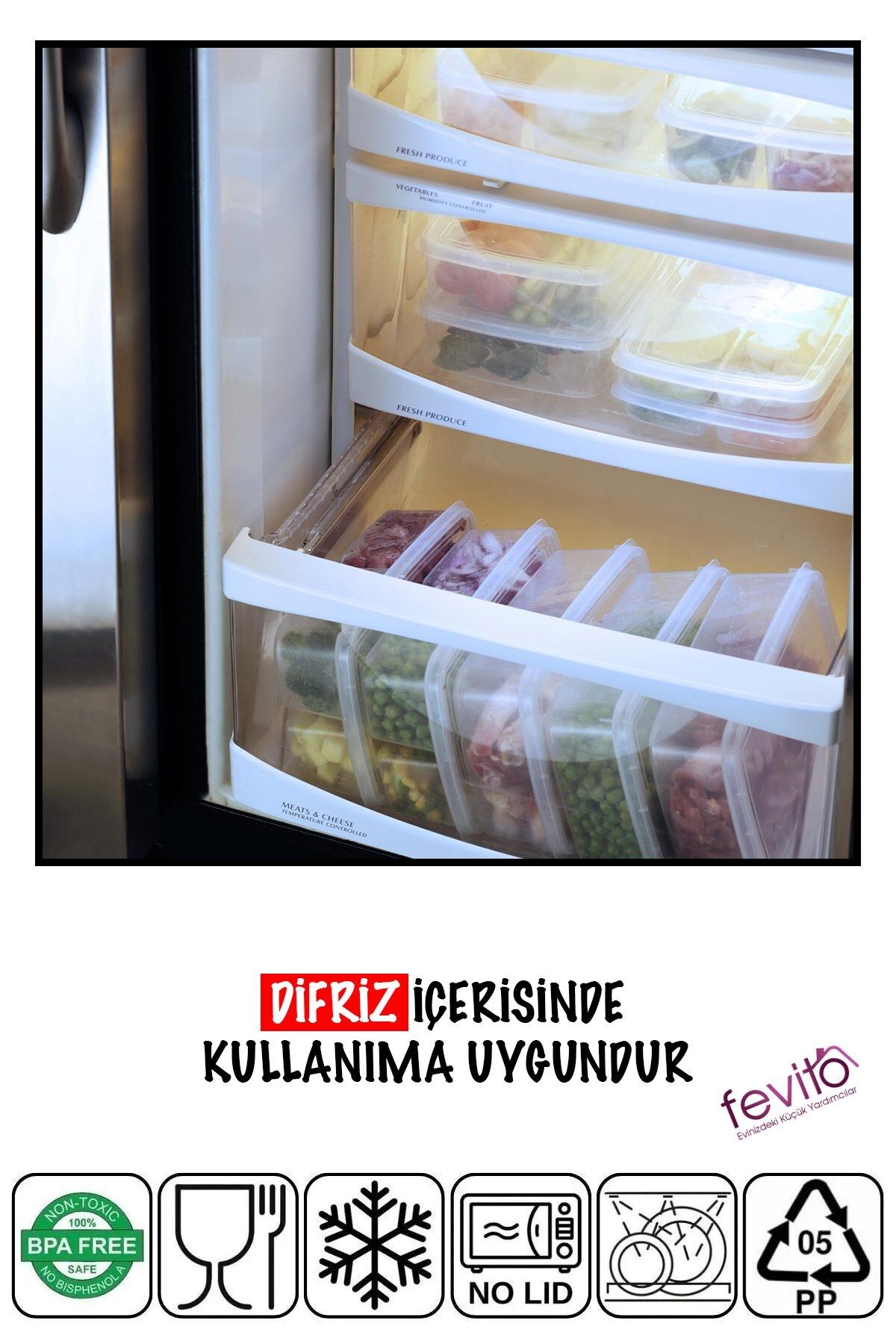 Fevito-Set of 4 Storage Containers, Which Can Be Used in Microwave and Freezer, White S-412 3