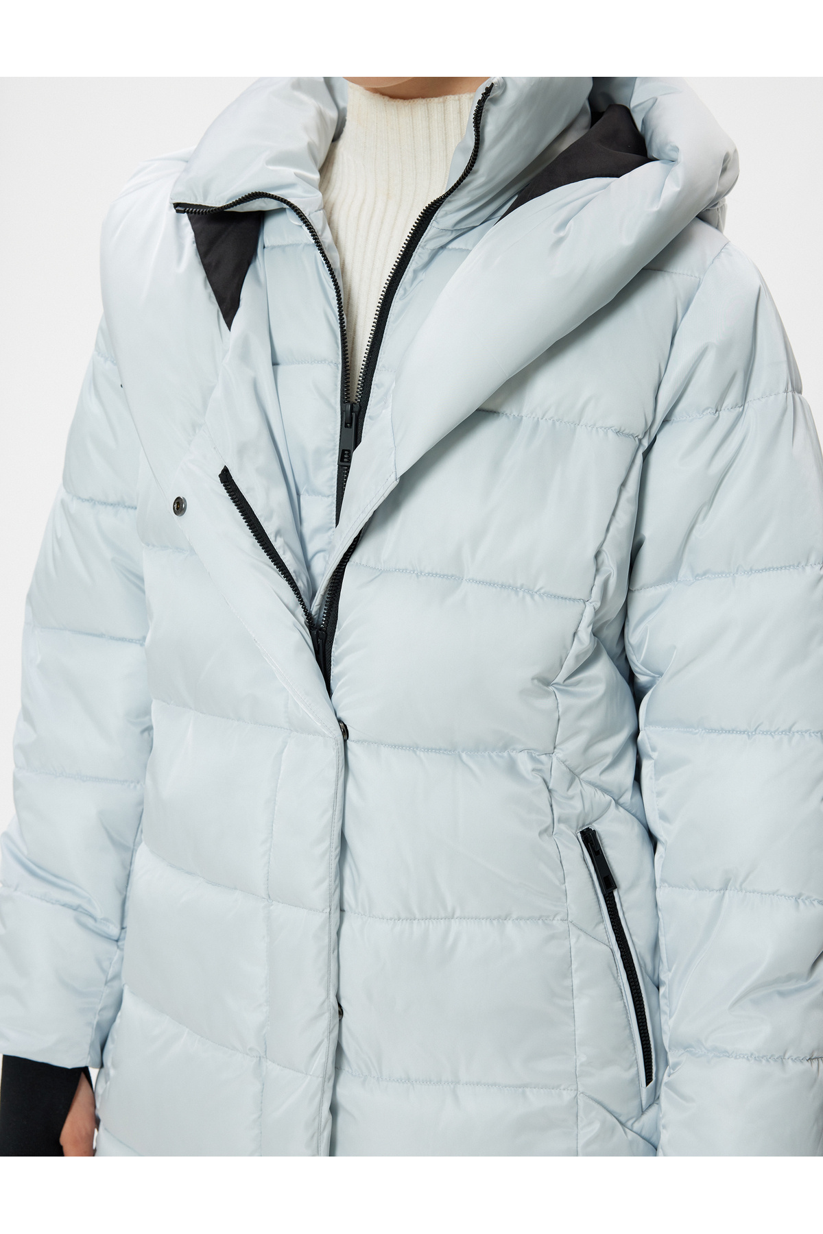 Koton  Uzun Kapitone Şişme Mont Kapüşonlu Cepli Fermuarlı - Görsel 5