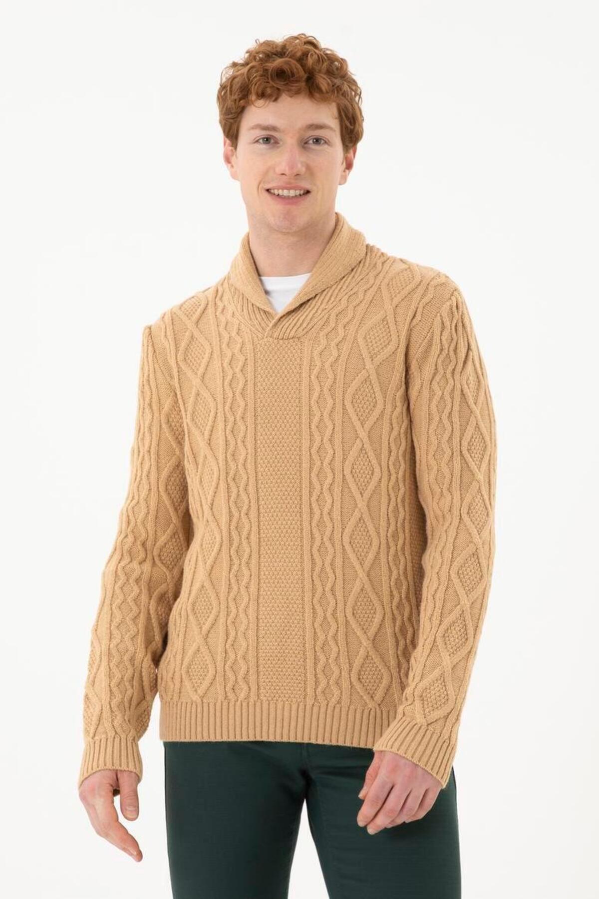 یو اس پولو ژاکت ضخیم یقه شال مردانه