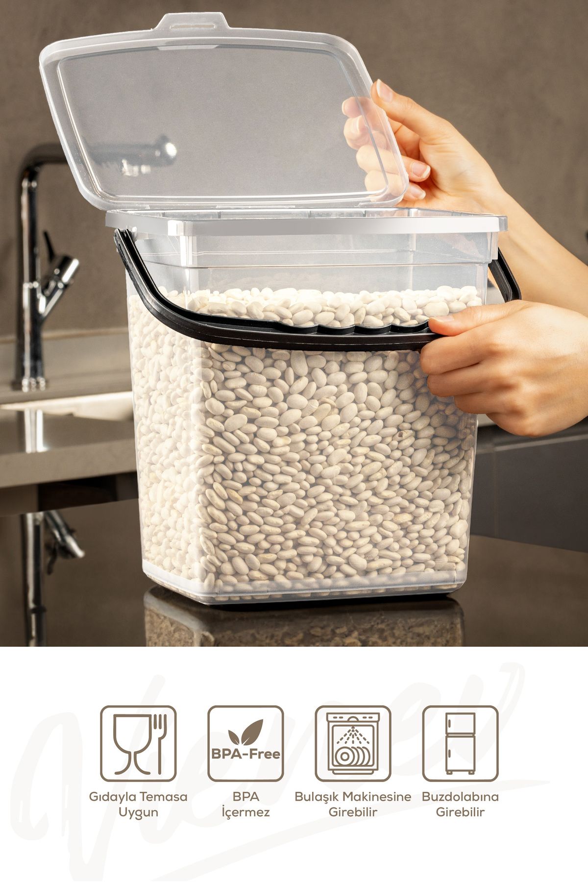 Vienev-6-Liter Mega Size 4-Piece Flour Pulses Container with Handles and Clear Storage Box 5