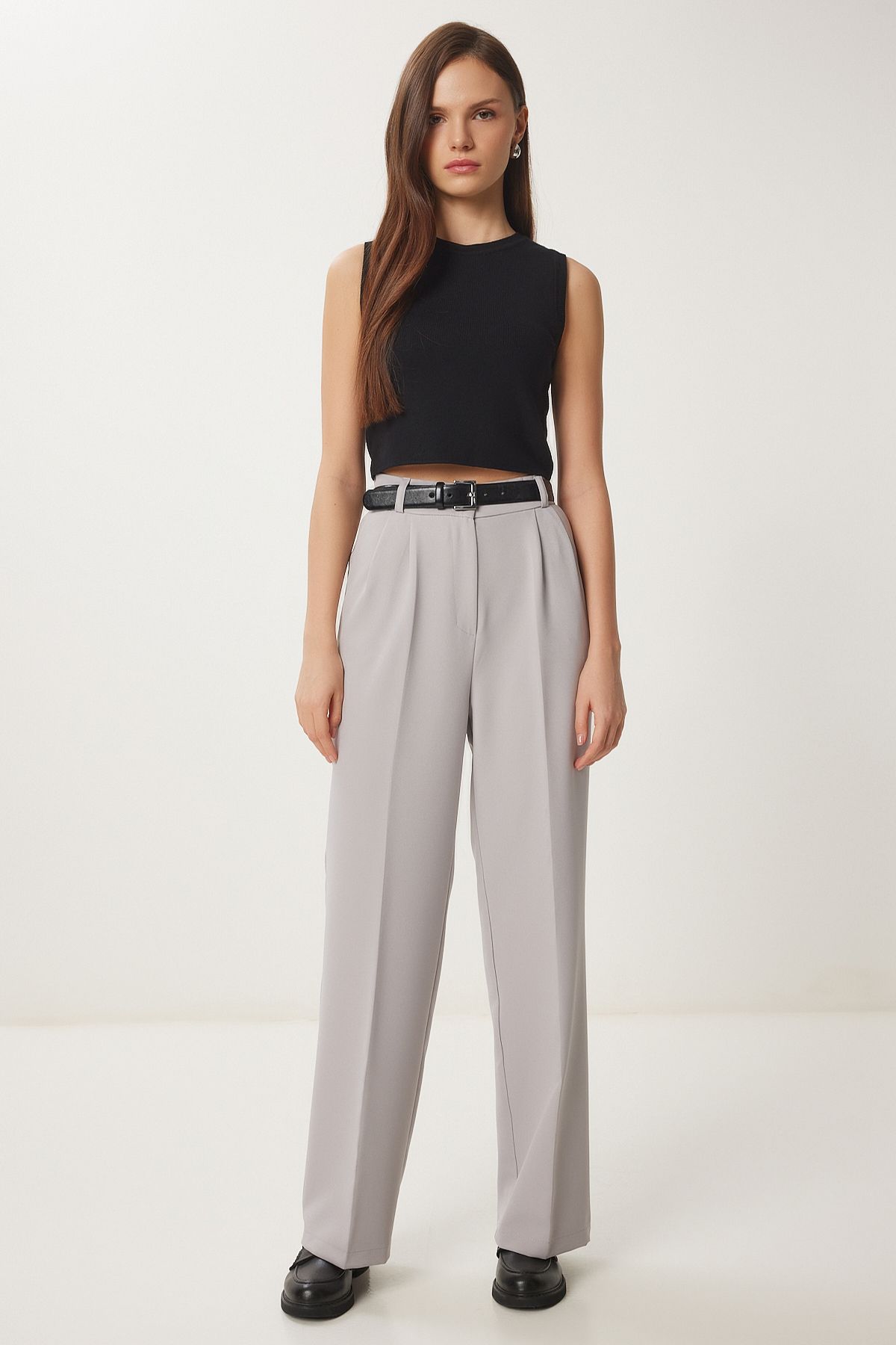Happiness İstanbul Dámske nohavice Stone Pocket Palazzo DW00001