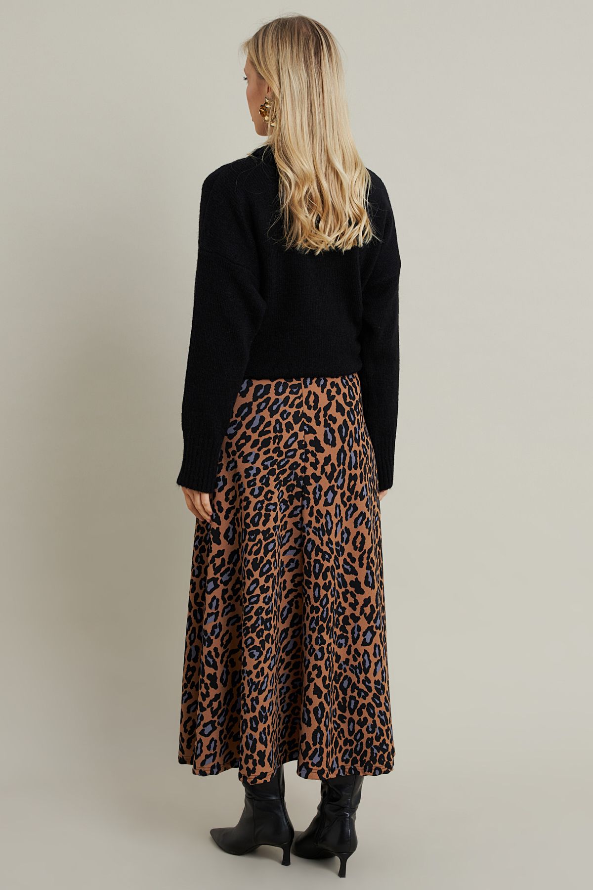 Cool & Modest-Fusta A-Line pentru femei cu model Camel-Indigo - MLON3007 6