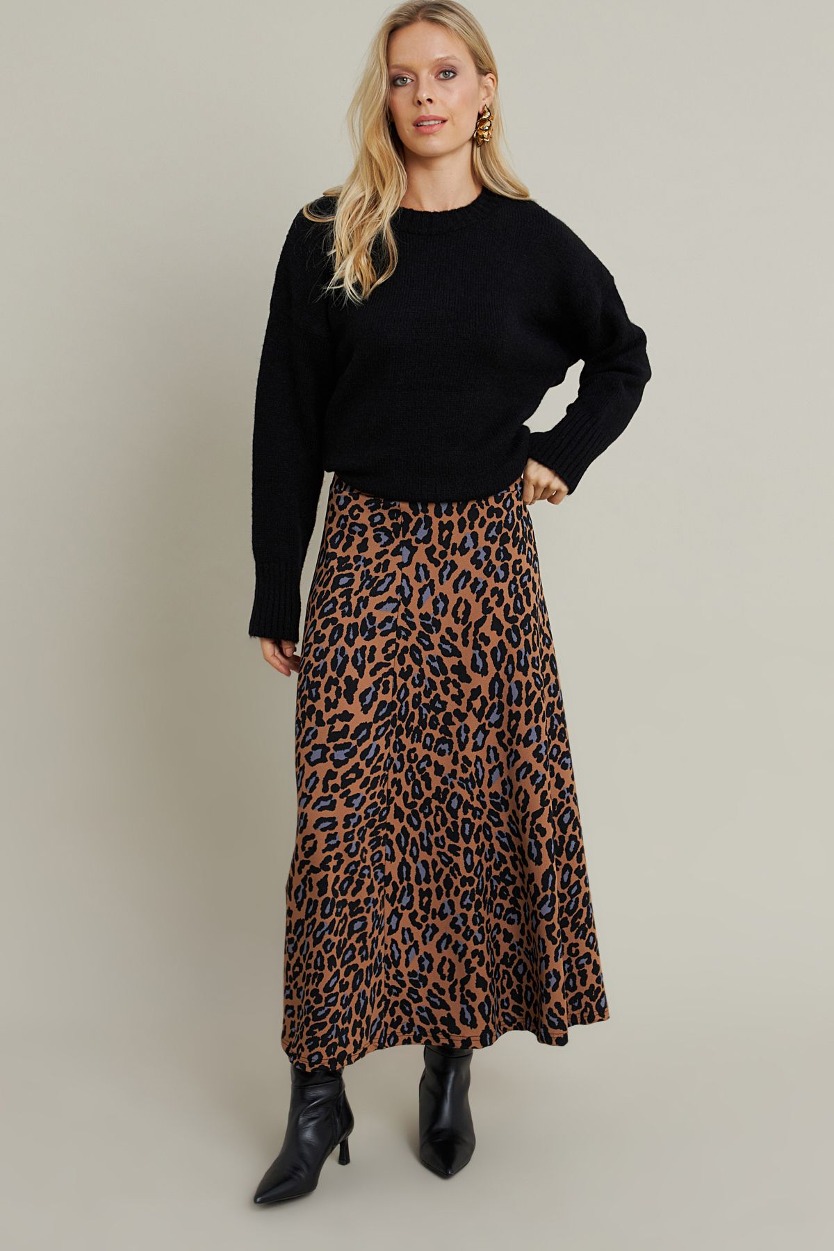 Cool & Modest-Fusta A-Line pentru femei cu model Camel-Indigo - MLON3007 2