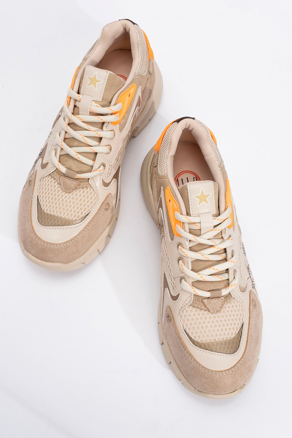 اسنیکر نارنجی زنانه Duja Beige Orange Multi Misle کفش ورزشی پایه ضخیم luvishoes