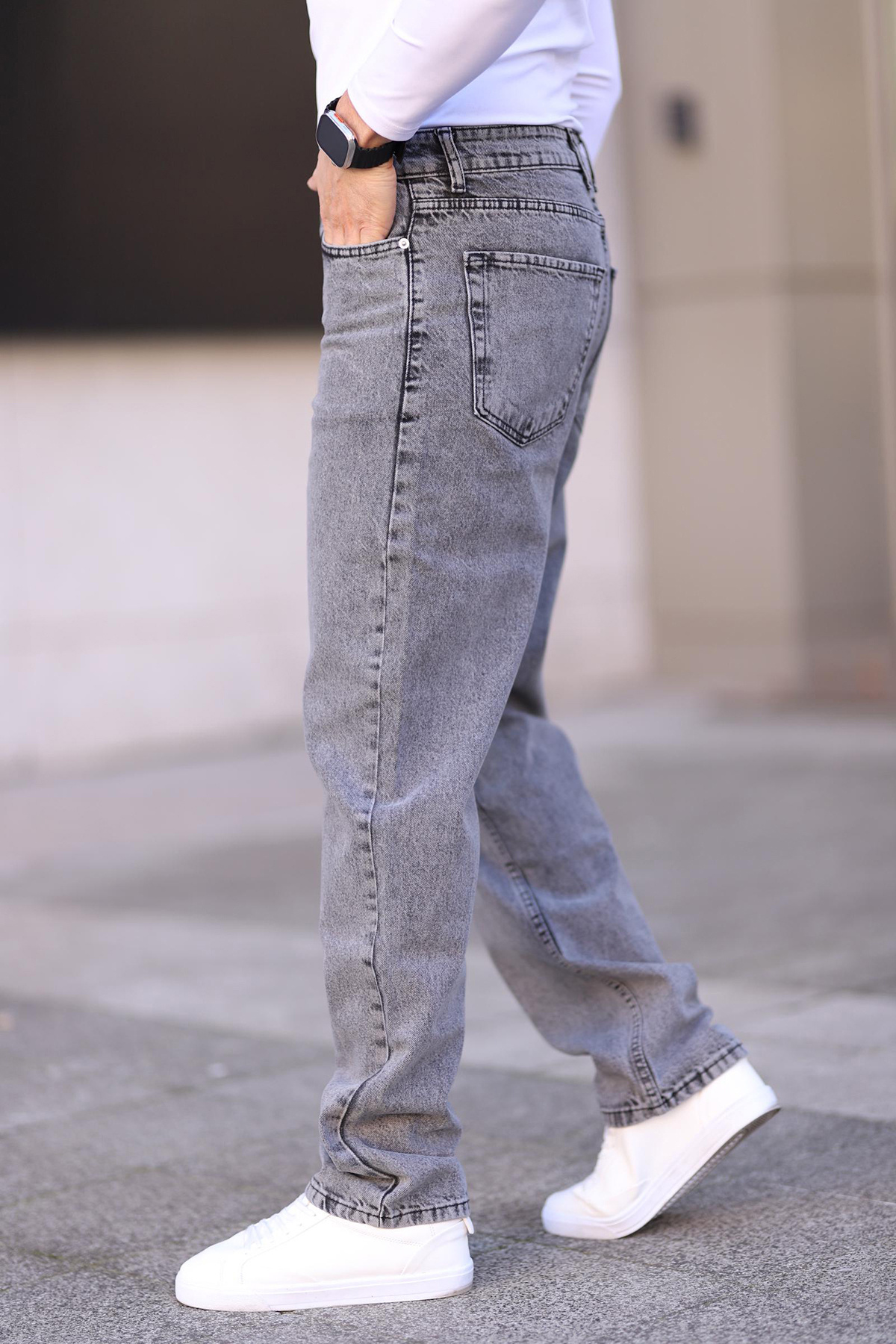  TRENDYOL MAN Gri %100 Pamuk Baggy Fit Jeans Kot Pantolon