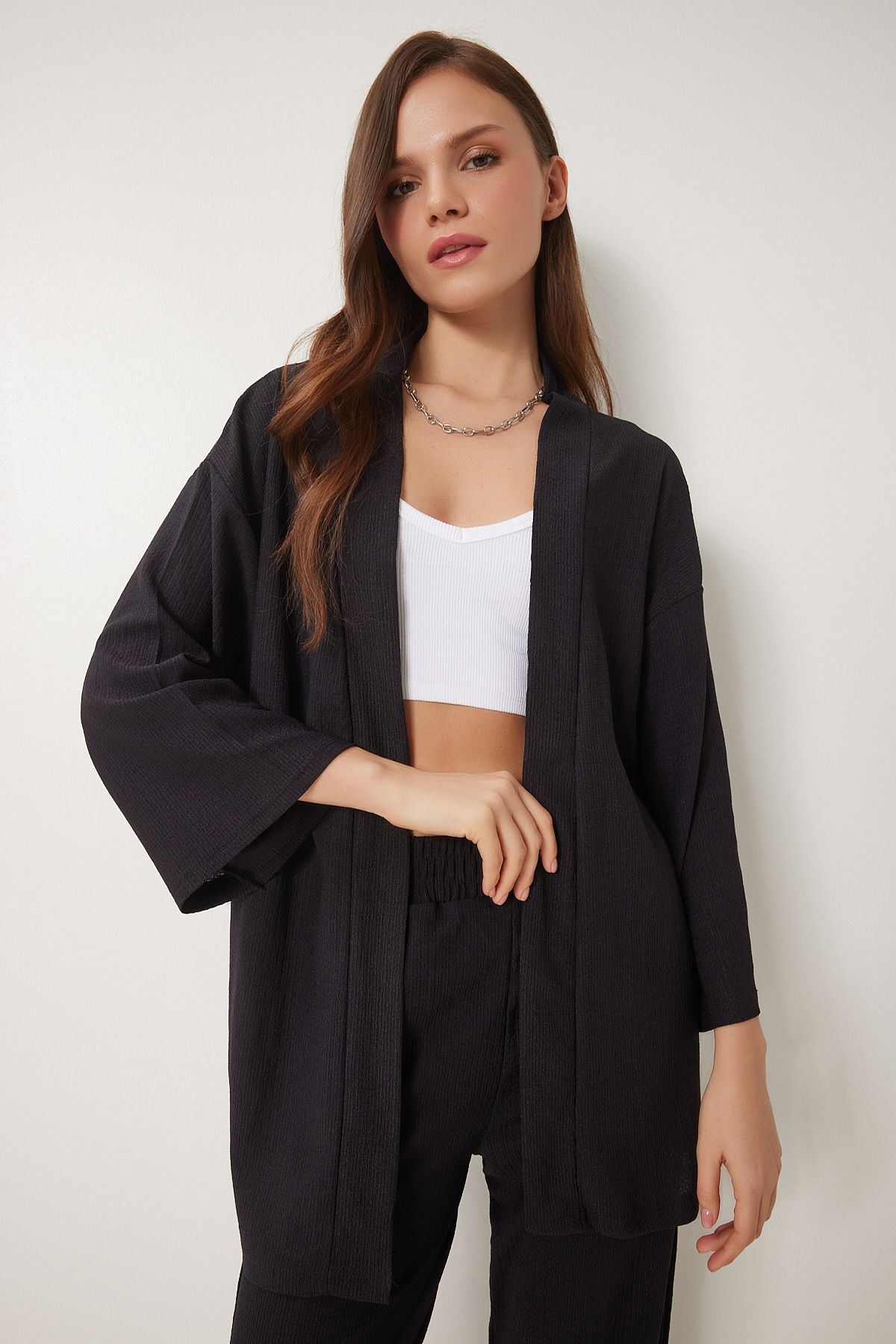 Happiness İstanbul-Schwarzes Strickset mit Kimonohose für Damen BY00050 3