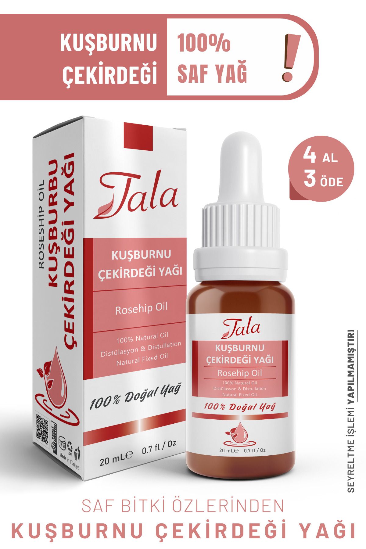 روغن دانه گل سرخ 100% خالص و طبیعی فشرده سرد 20 میلی لیتر Tala