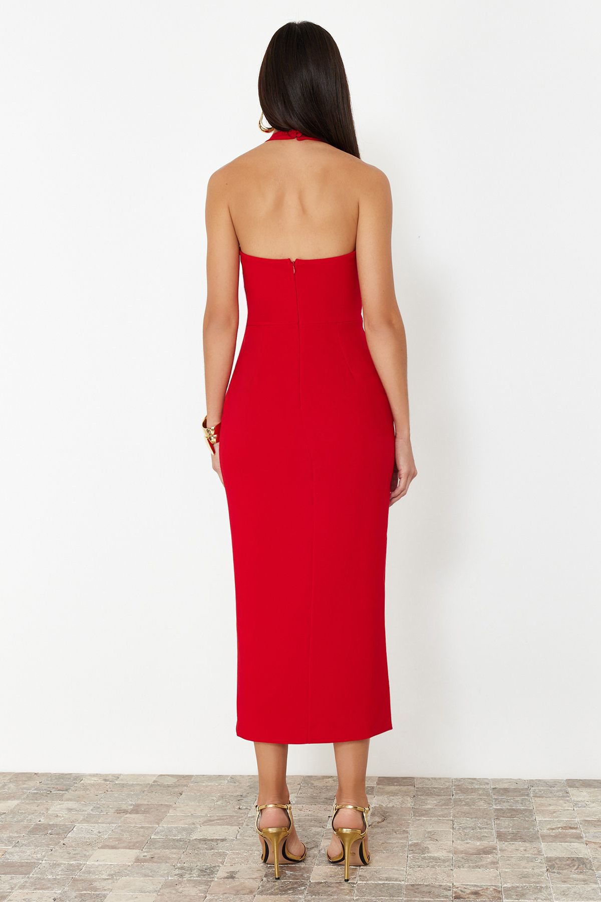 Trendyolmilla  Kırmızı Vücuda Oturan Dokuma Abiye Gece Mezuniyet Elbisesi TPRSS24EL00136 - Görsel 6