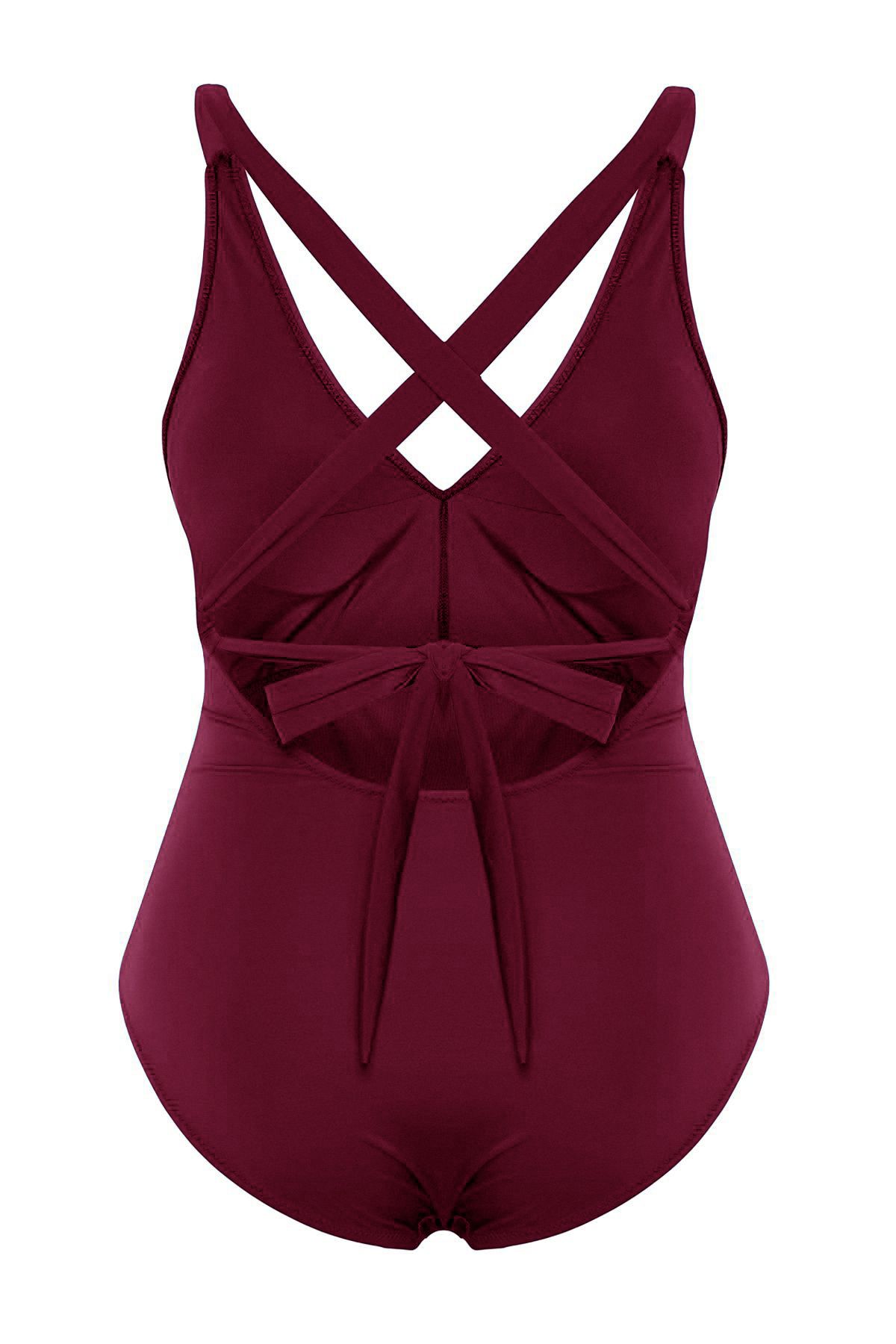 Trendyol Curve-Weinroter, übergroßer Badeanzug mit Ausschnitt an der Taille, Mesh/Tüll-Detail, TBBSS23AM00037 5