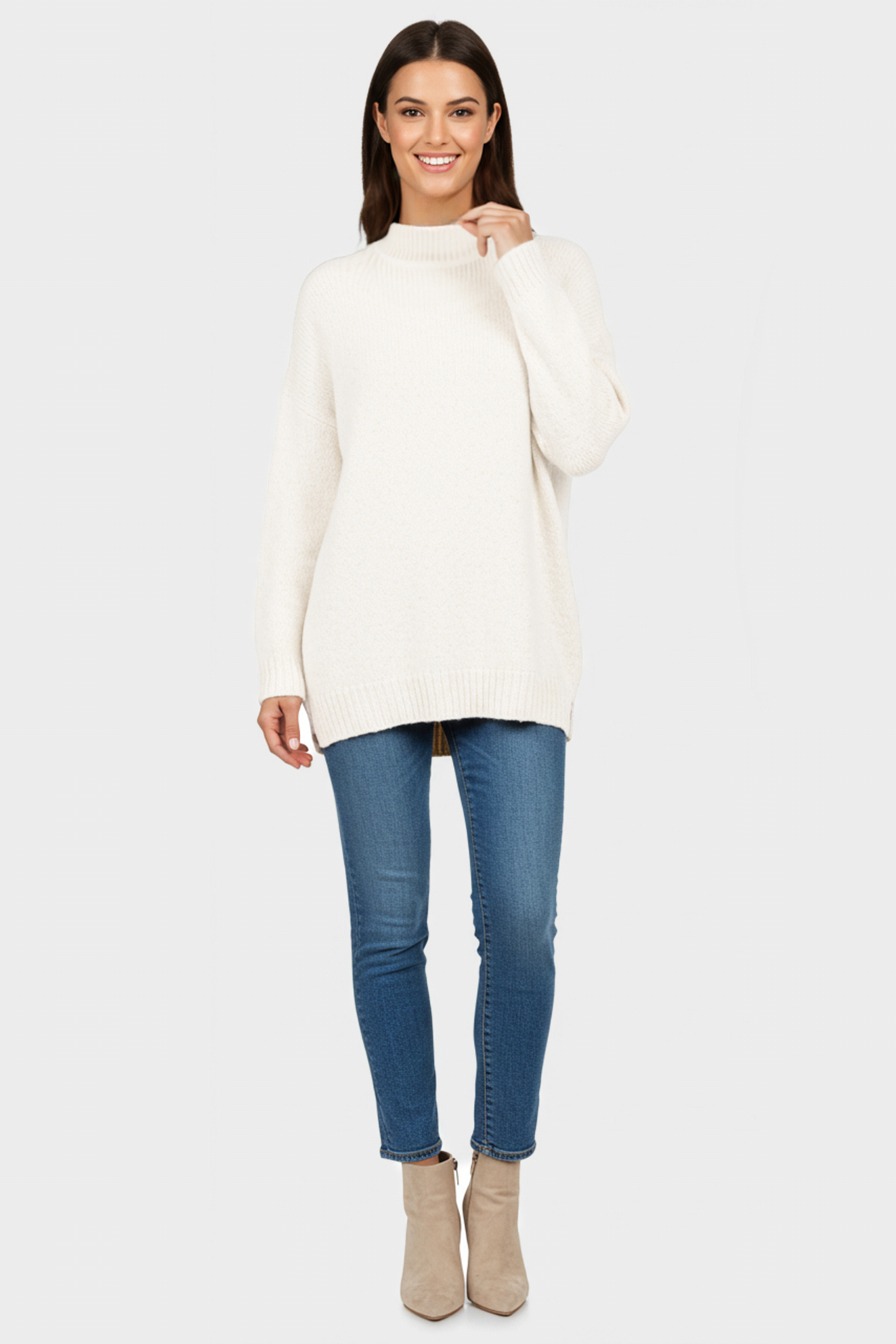 Trendyolmilla  Ekru*001 Geniş Kalıp Yumuşak Dokulu Dik Yaka Triko Kazak TWOAW23KZ00469 - Görsel 6