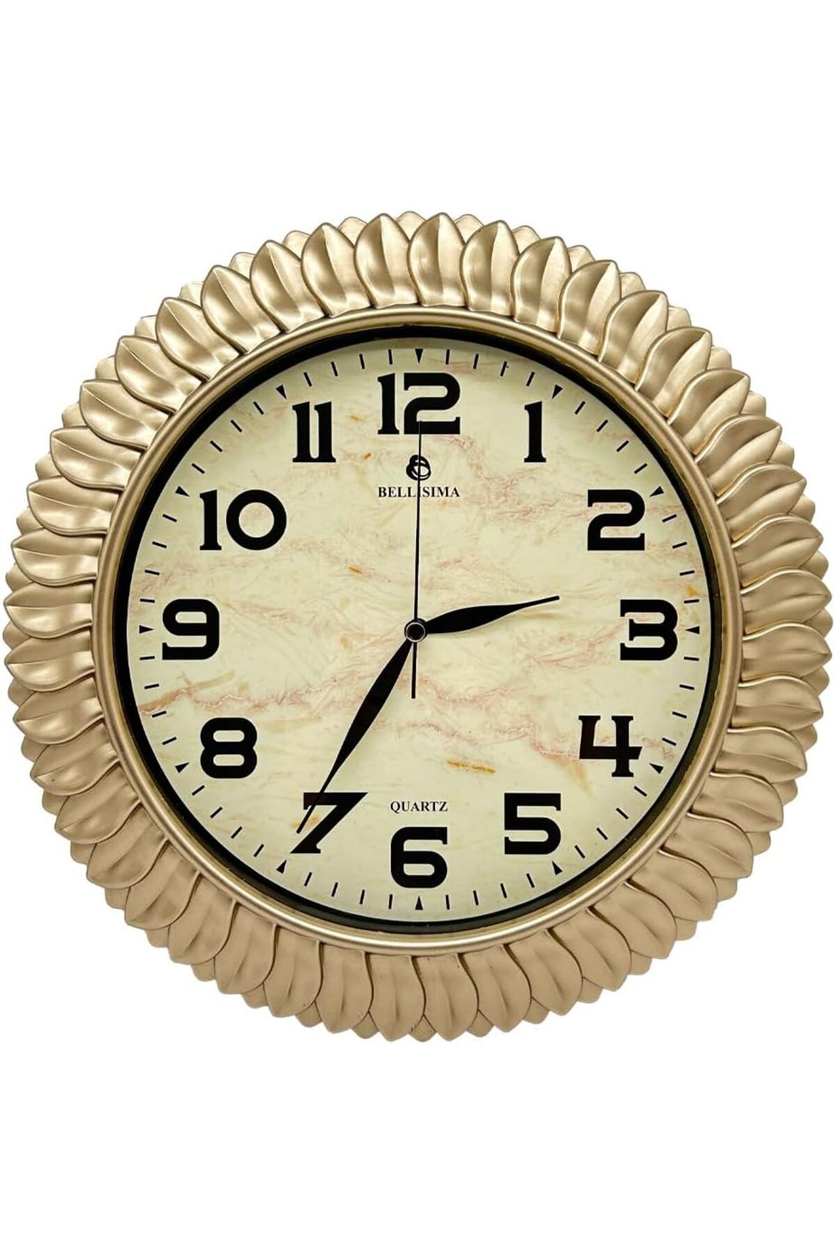 yenibagshop BL-1074 Serisi Klasik Kadran Yaprak Desenli Sessiz Akar 30 cm Duvar Saati Gold