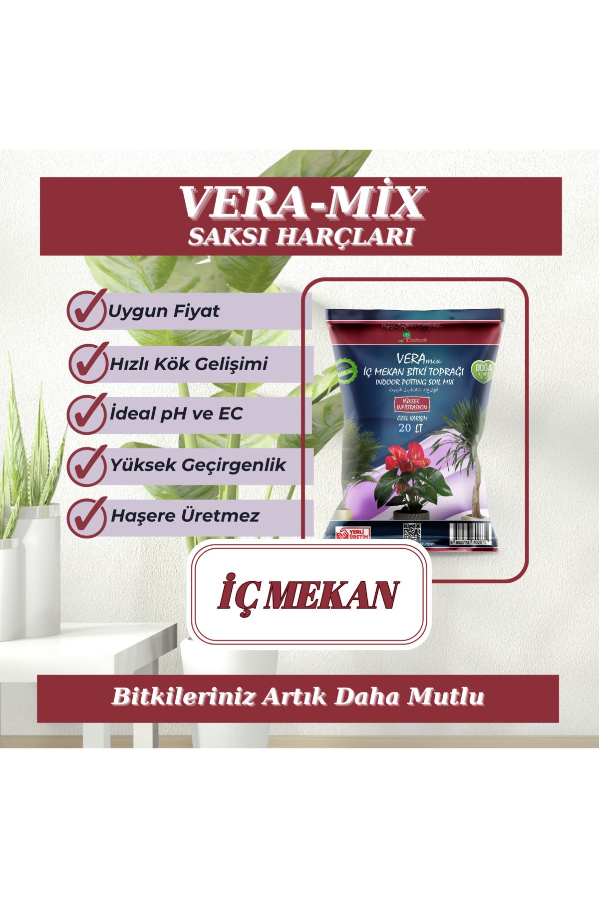 MF Botanik Vera Özel Karışım İç Mekan Bitki Toprağı 20 Litre Çiçek Toprağı Toprak Harcı