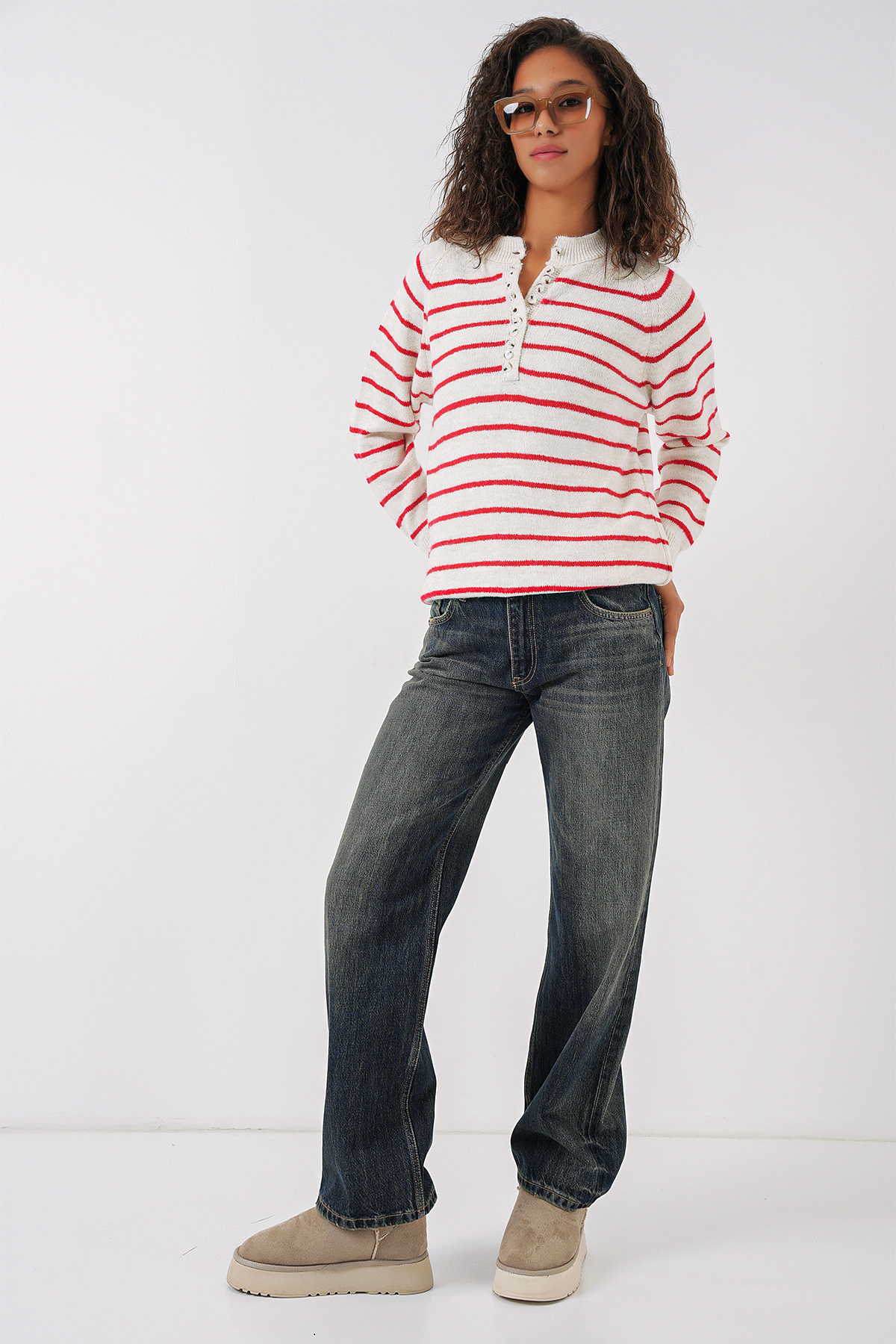 Bigdart-15808 Pullover mit Knöpfen - Weinrot 2