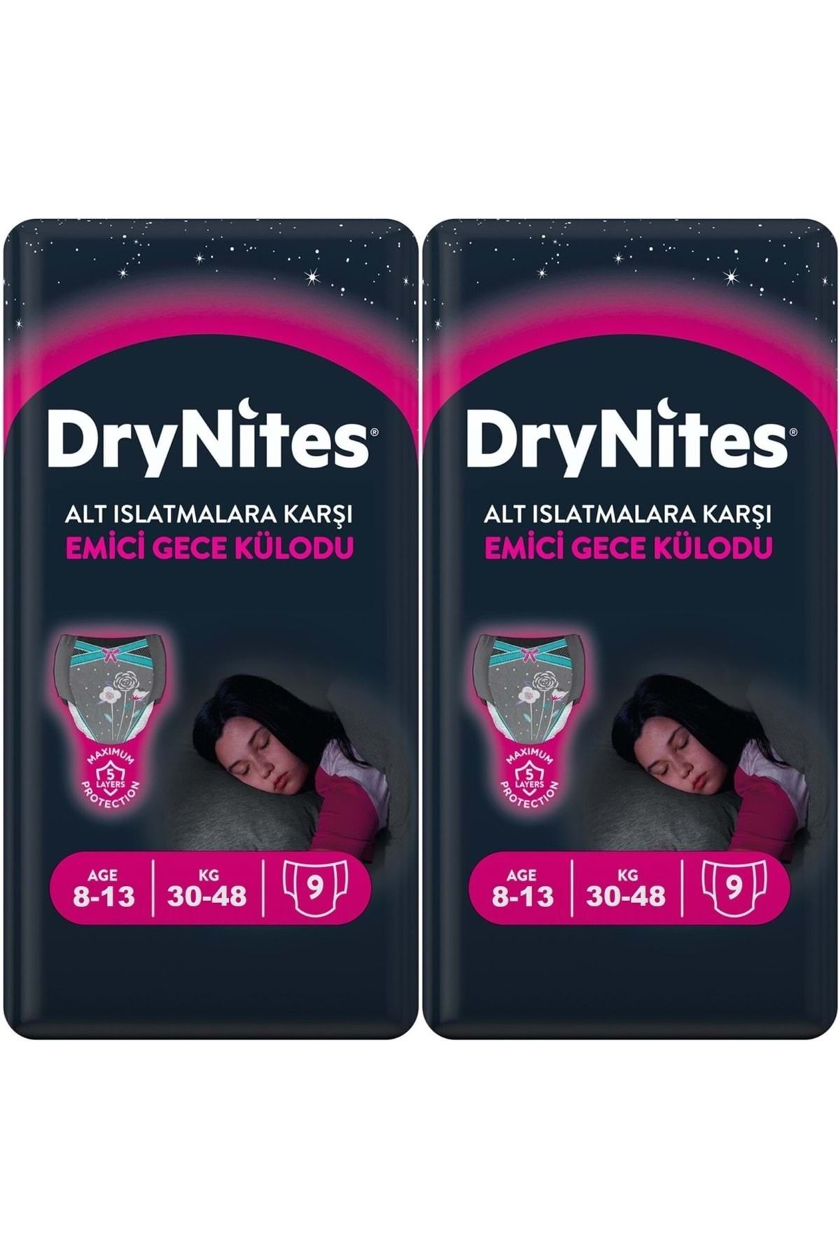 DryNites Emici Gece Külodu/külot Bez Kız 8-13 Yaş 30-48kg Large 18 Adet 2pk*9 Alt Islatmalara Karşı