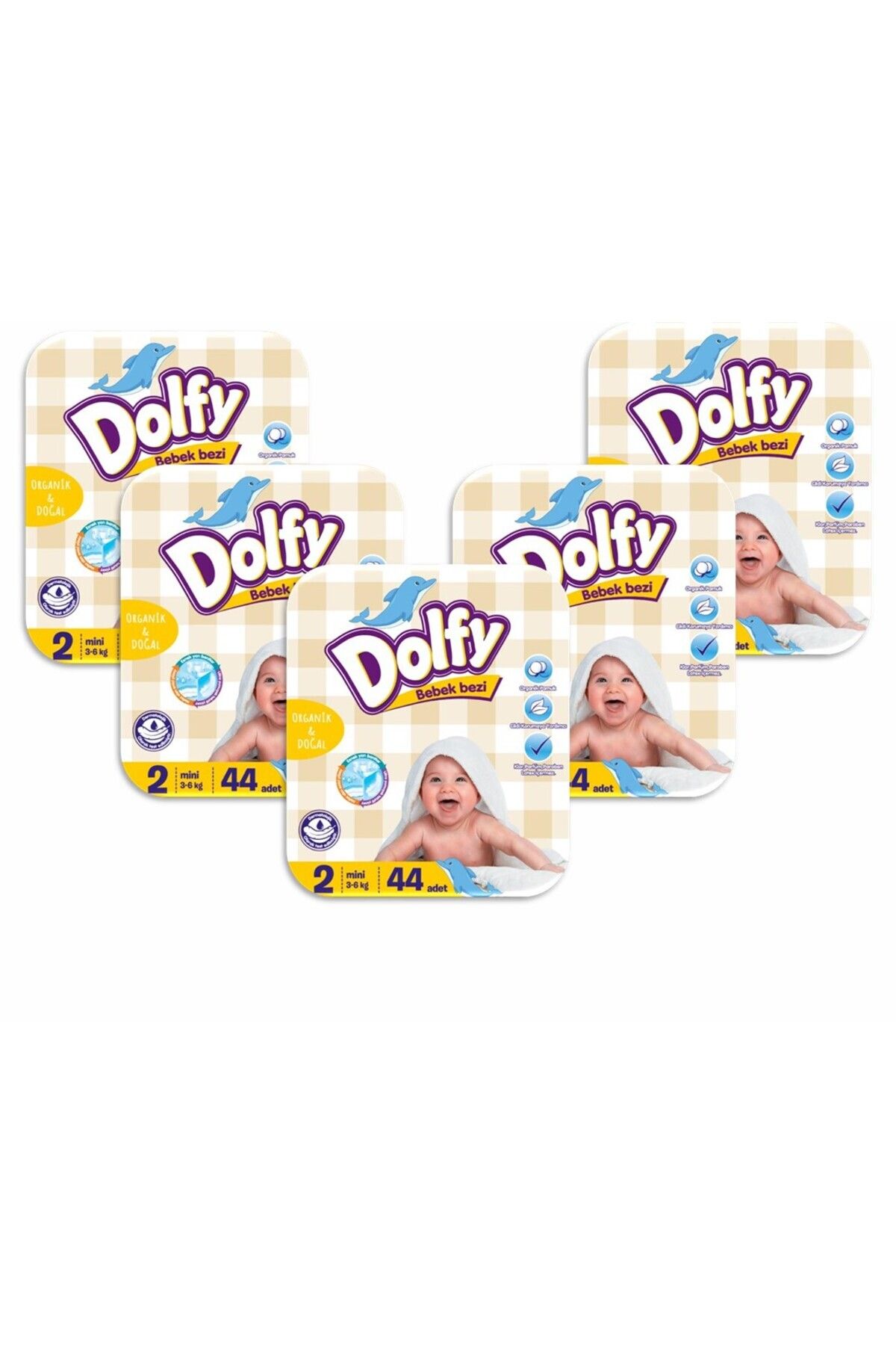 DOLFY Bebek Bezi 2 Beden Ekonomik Fırsat Paketi 220 Adet 3-6 KG (44x5 Paket)