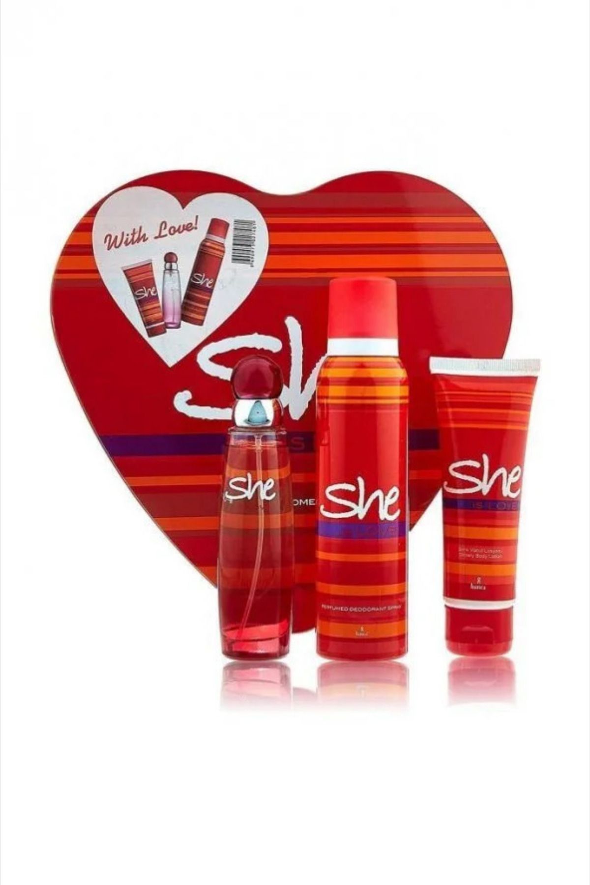 Nurum E Tİcaret She Love Kadın Parfüm Kalpli Set 50 ml EDT Parfüm - Deodorant - Vücut Losyonu 3'lü Set
