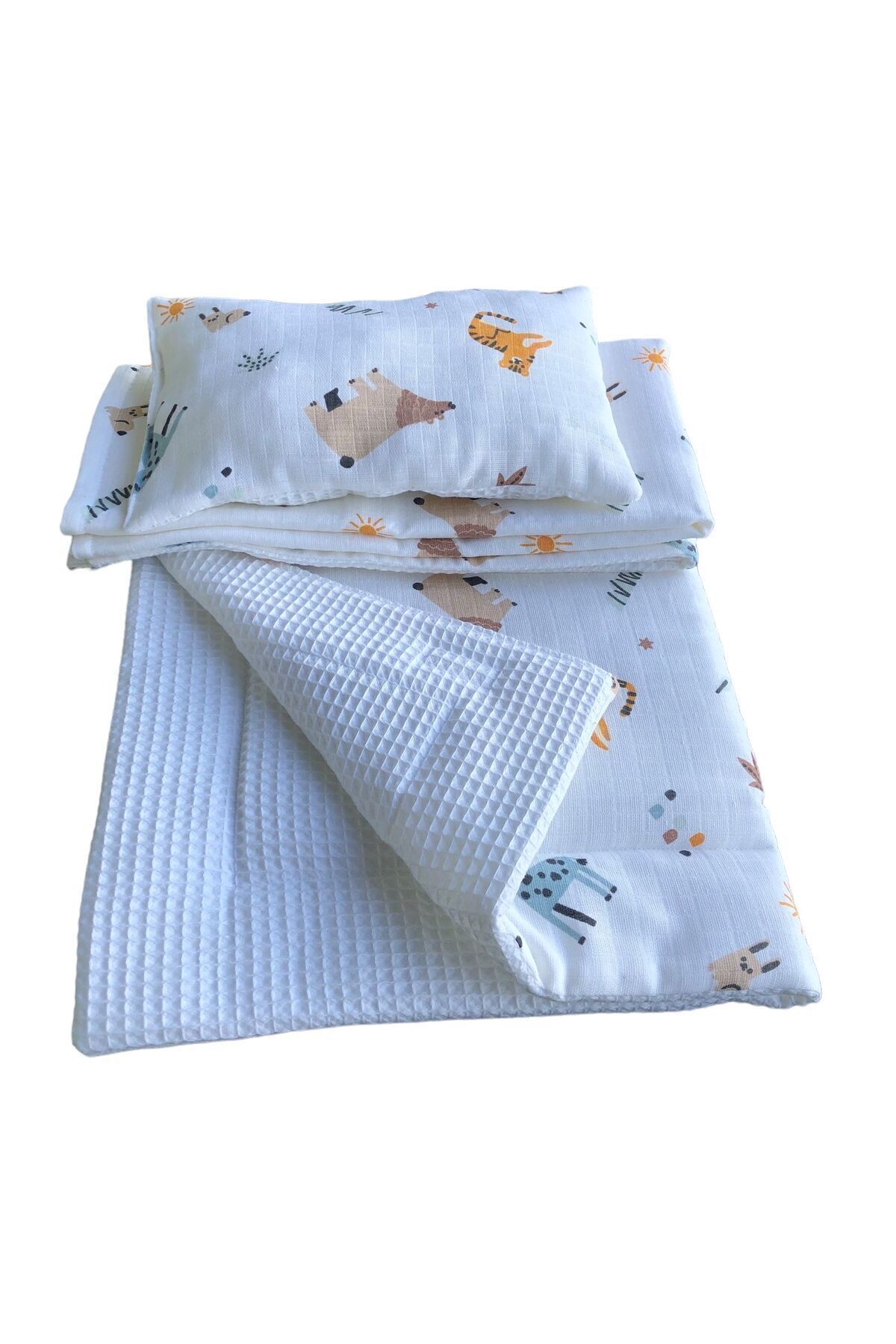 Kido Kidos-3-Piece Baby Nursing Set - Changing Mat, Double-Sided Muslin-Pique Cover Blanket 3