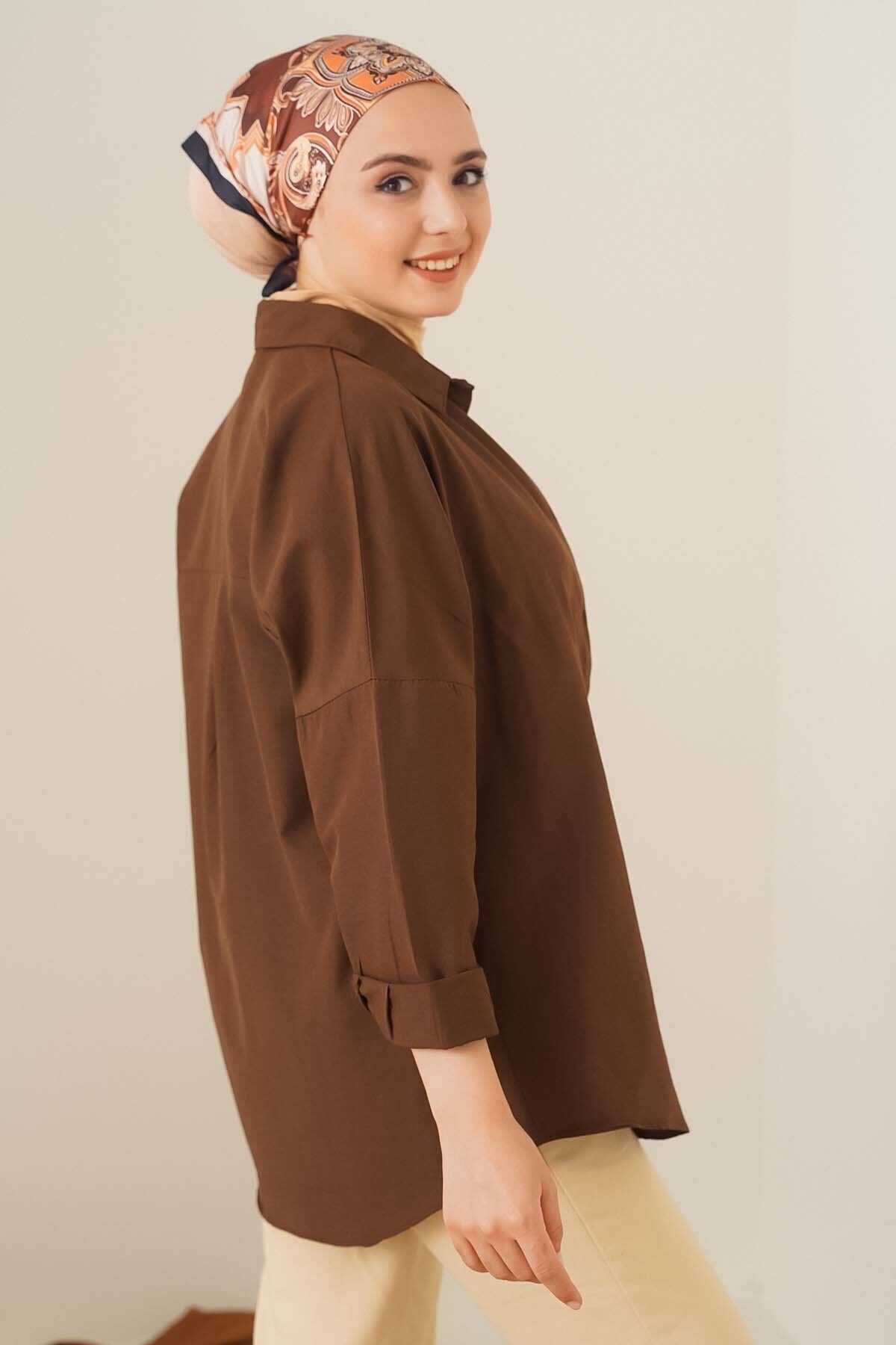 Bigdart-103901 Πουκάμισο Basic Hijab Oversize - Καφέ 3