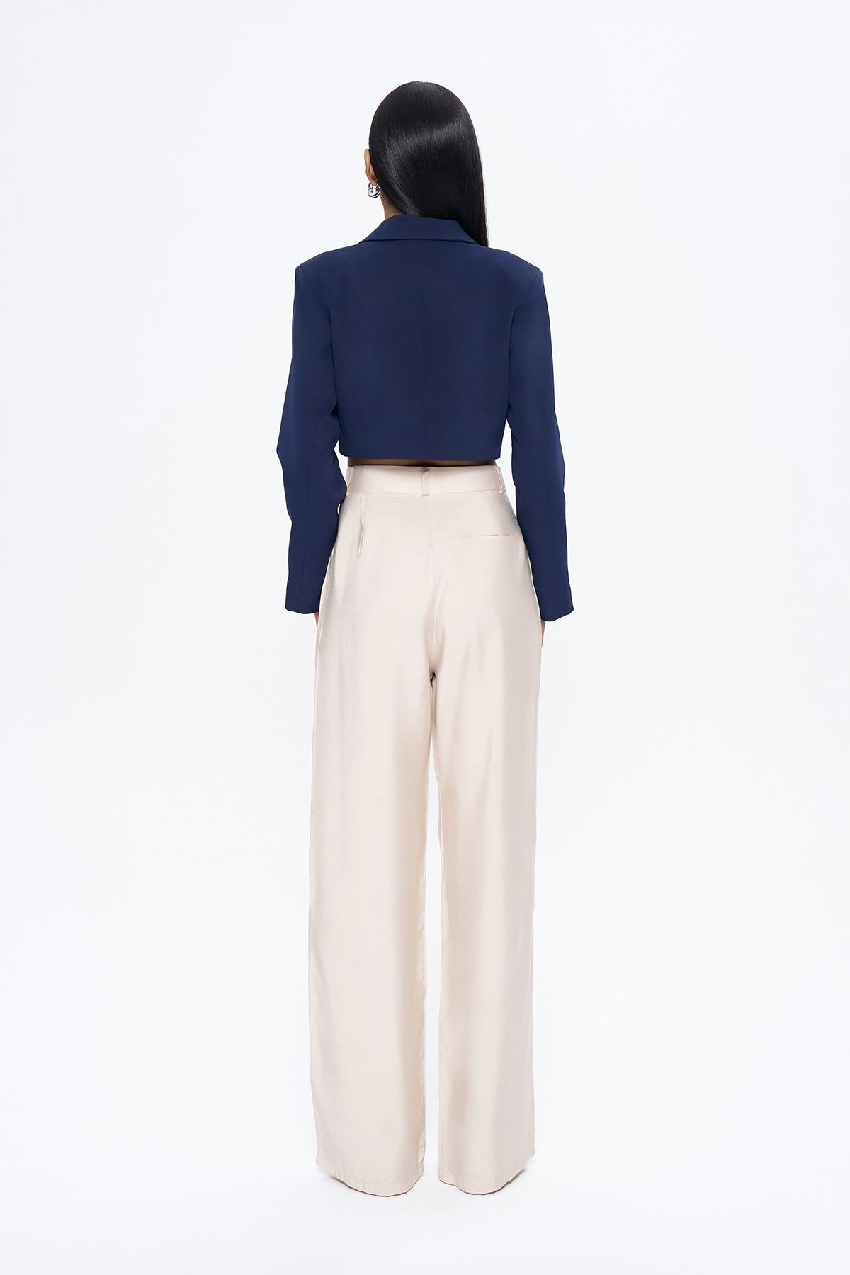Quzu-Double Breasted Crop Blazer Jacket Navy Blue 5