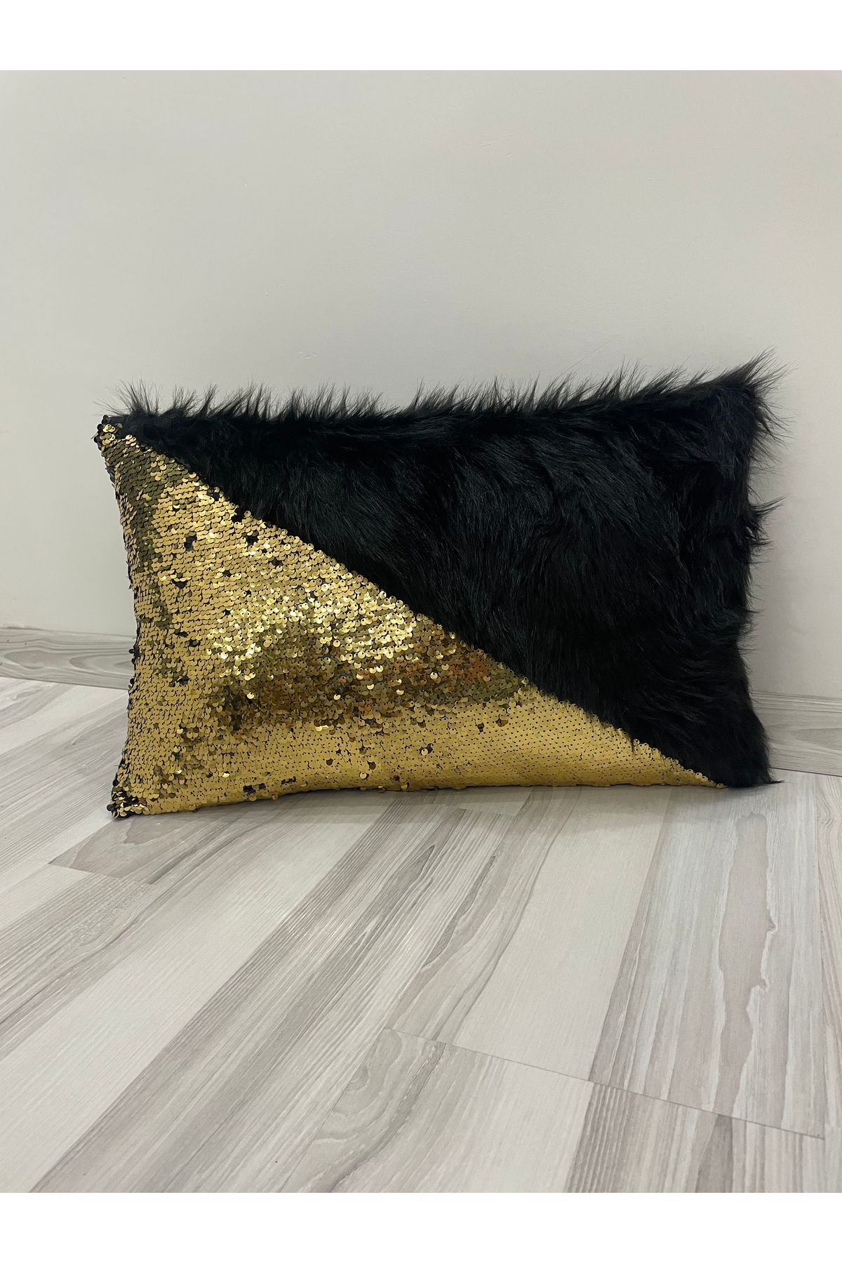 YILMAZHOME-Sequin Plush Rectangular Triangle Throw Pillow Cover 3