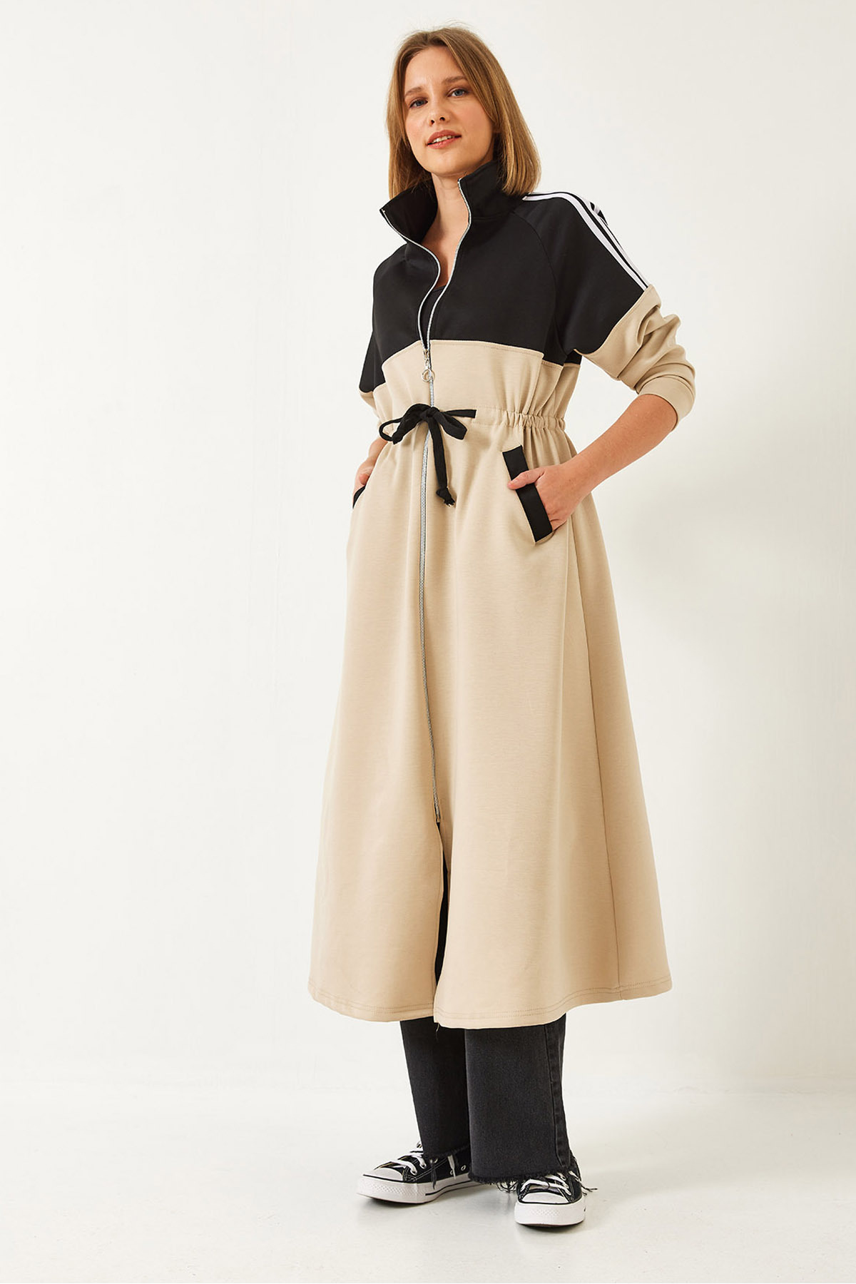 Bianco Lucci-Women's Zipper Waist Tie Long Dress 60351321 3