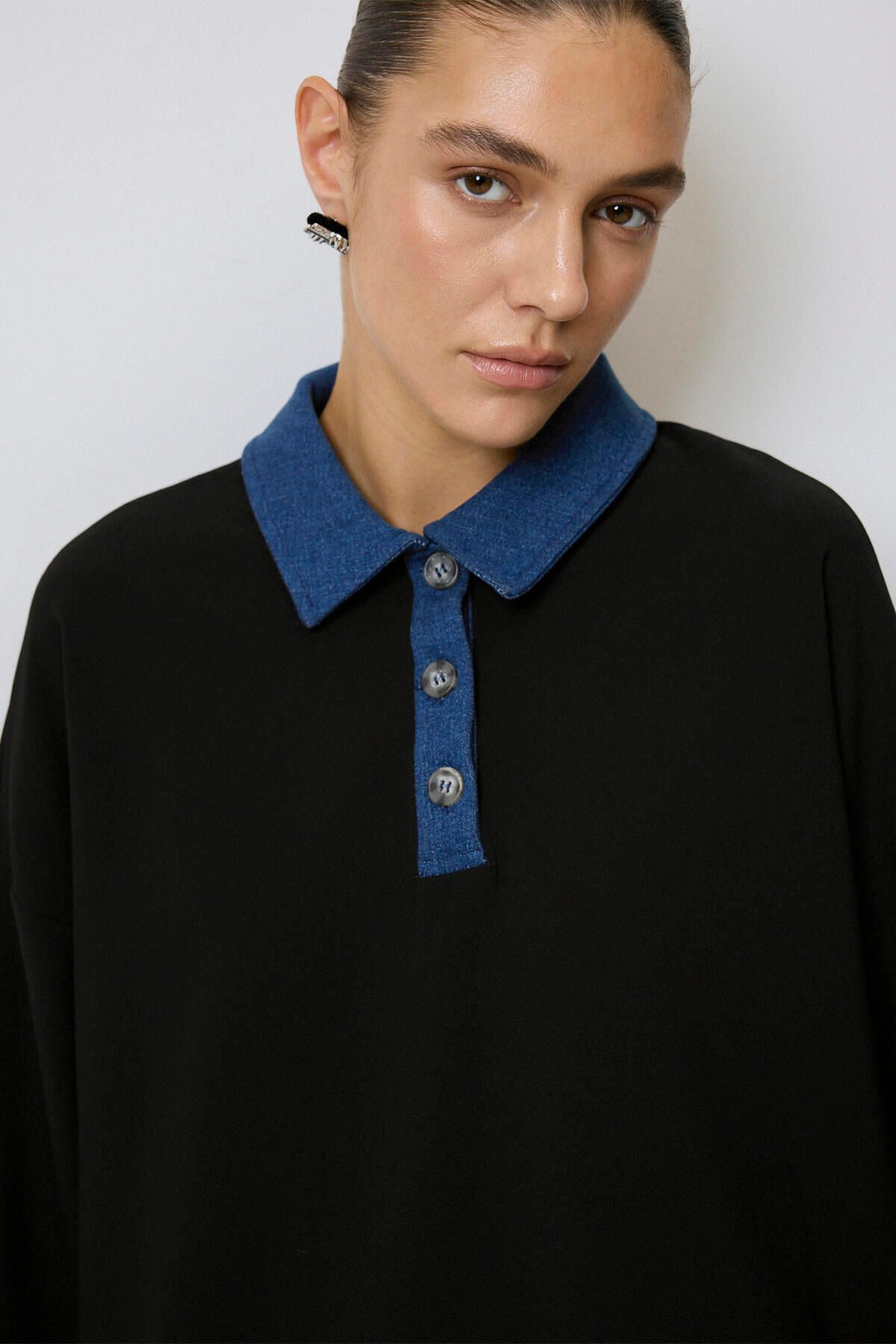 Touché Privé-Denim Collar Crepe Tunic 5