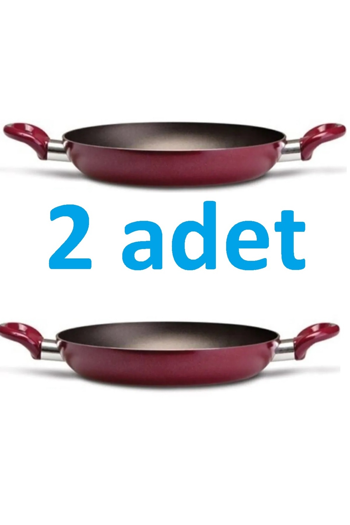 EWWE 2 ADET 22 CM - Çift Kulplu Teflon Sahan Yumurta omlet tavası (pembe VEYA kırmızı)