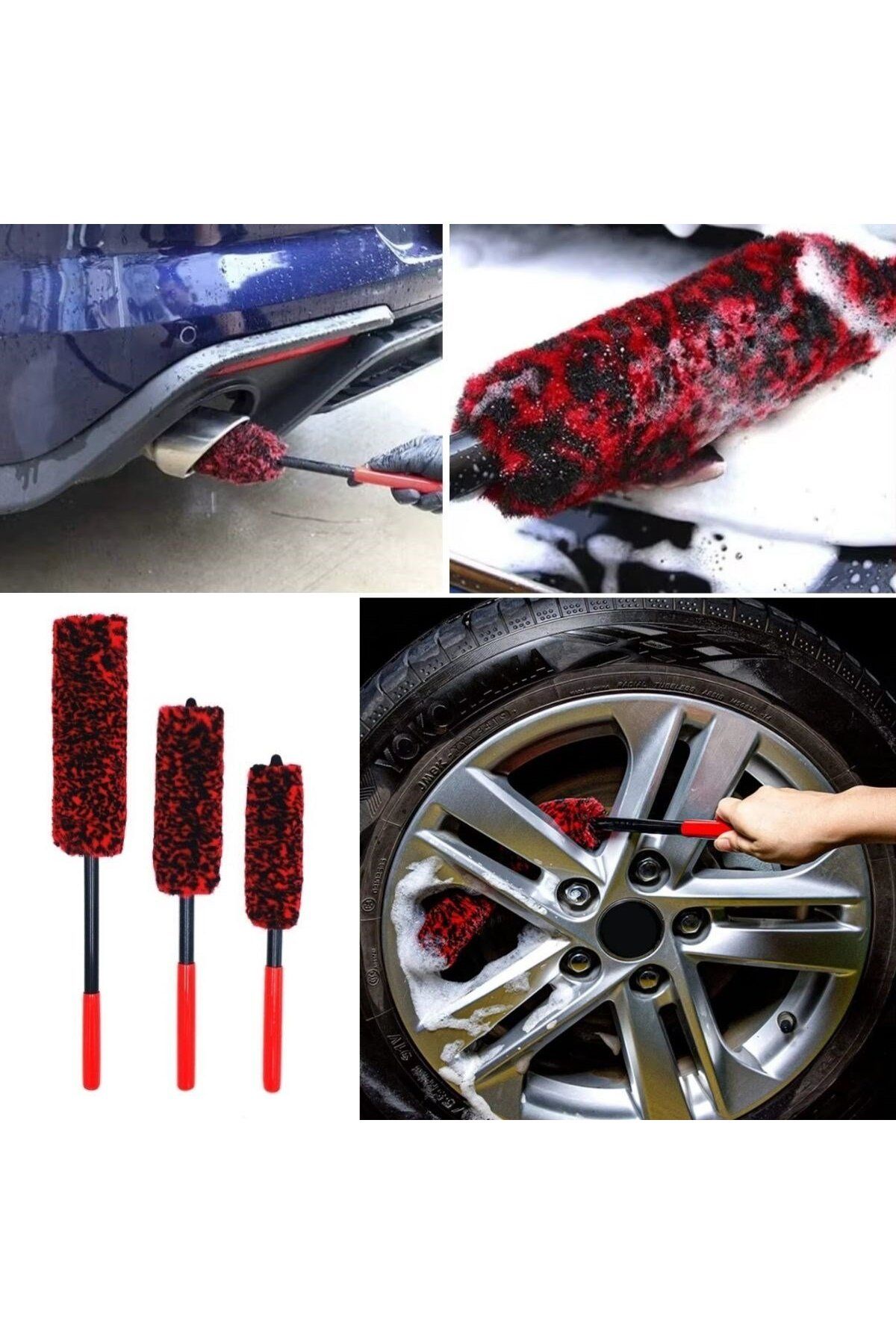 PERİBOİA-Periboia 3Pcs Flexible Plush Auto Wheel Rim - Exhaust Cleaning Brush, Home & Vehicle Cleaning Dusting Brush Set 2