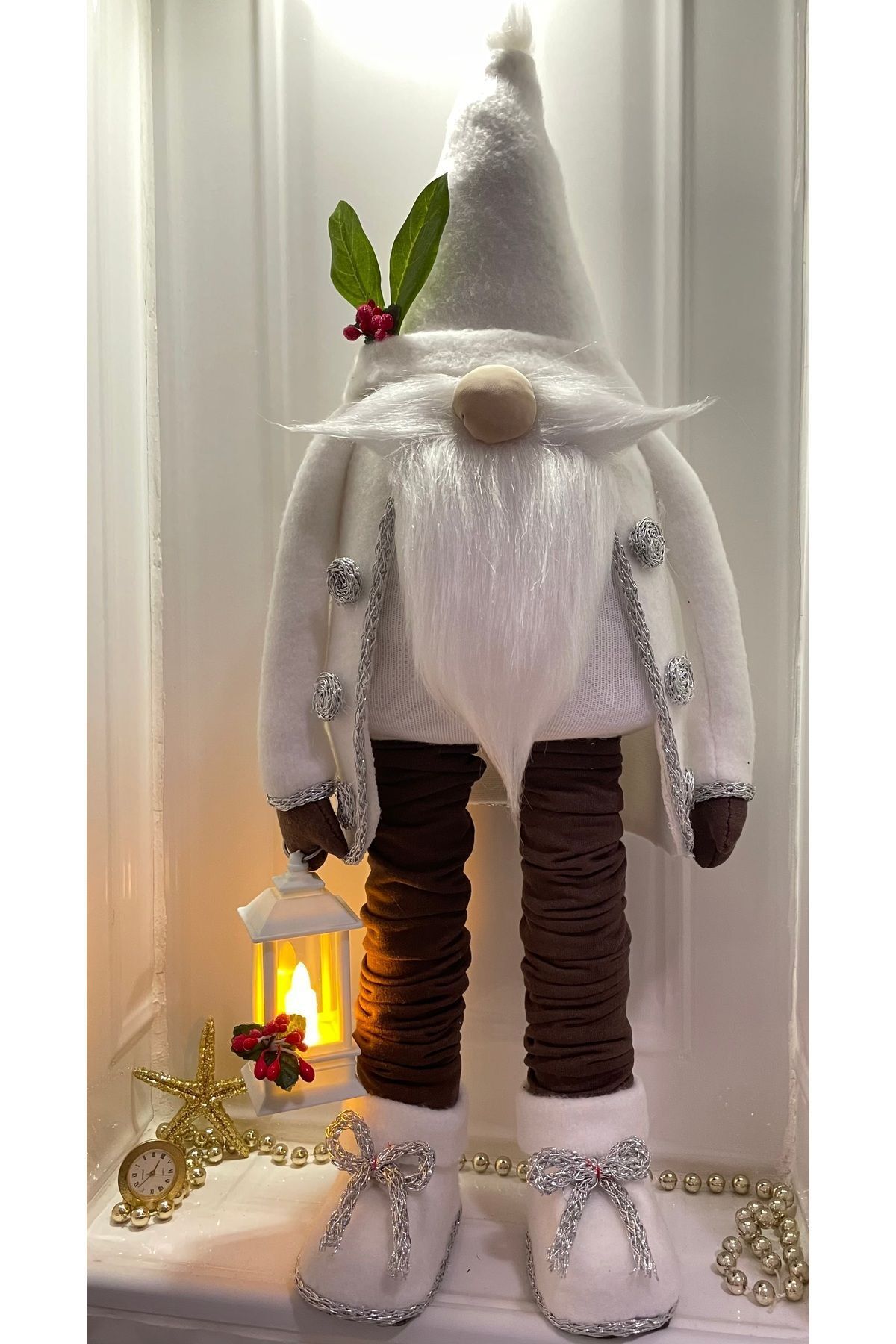 SerenityHaven 60 Cm Büyük Boy Işıklı Noel Baba Şans Cücesi Hand Made,yılbaşı,halloween,easters,noel Cüce