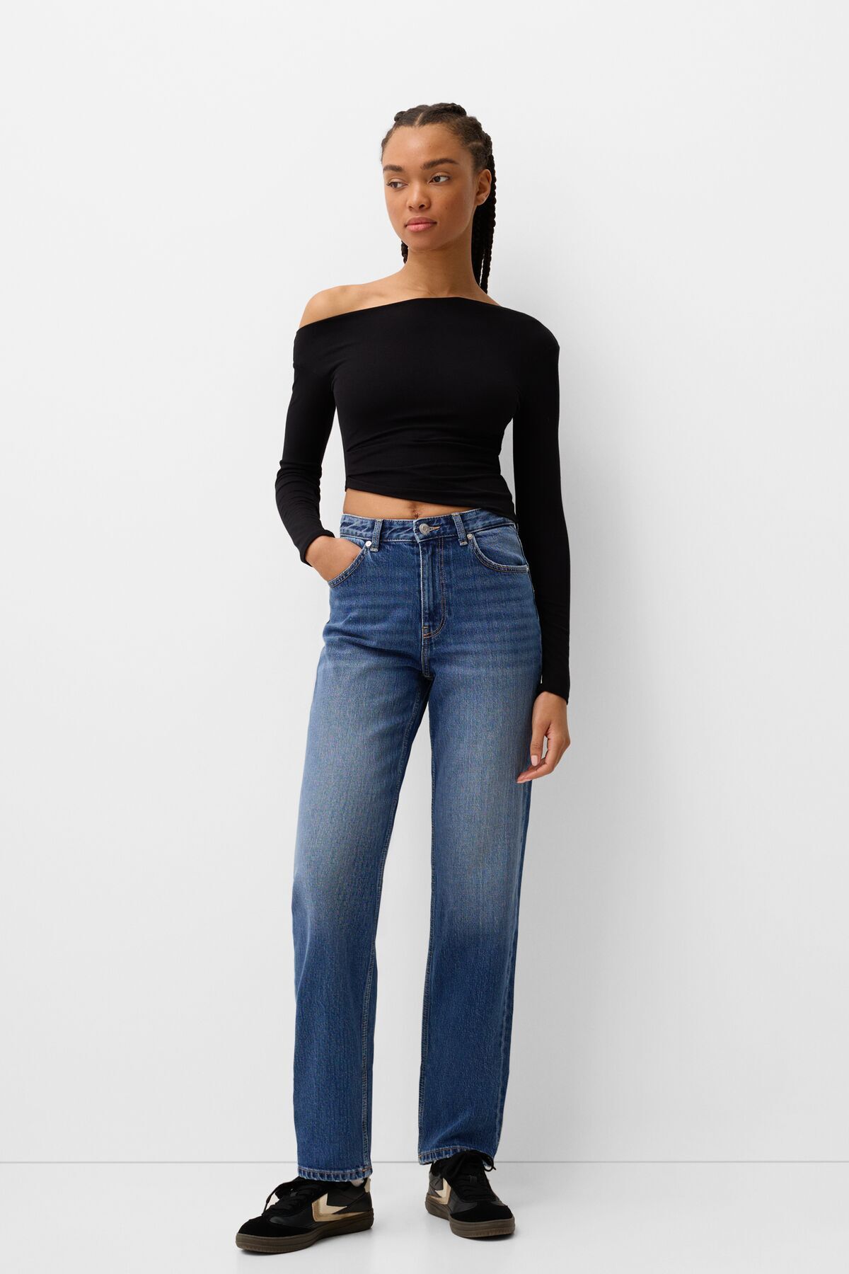 Bershka-بنطلون جينز مريح عالي الخصر للأمهات 2