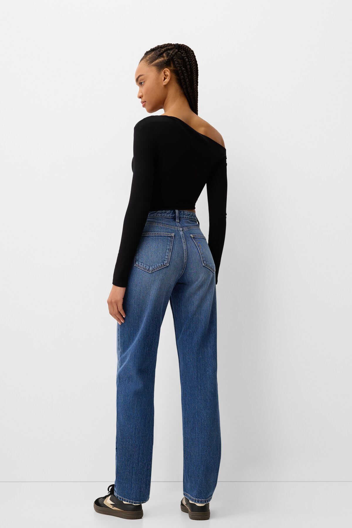 Bershka-بنطلون جينز مريح عالي الخصر للأمهات 4