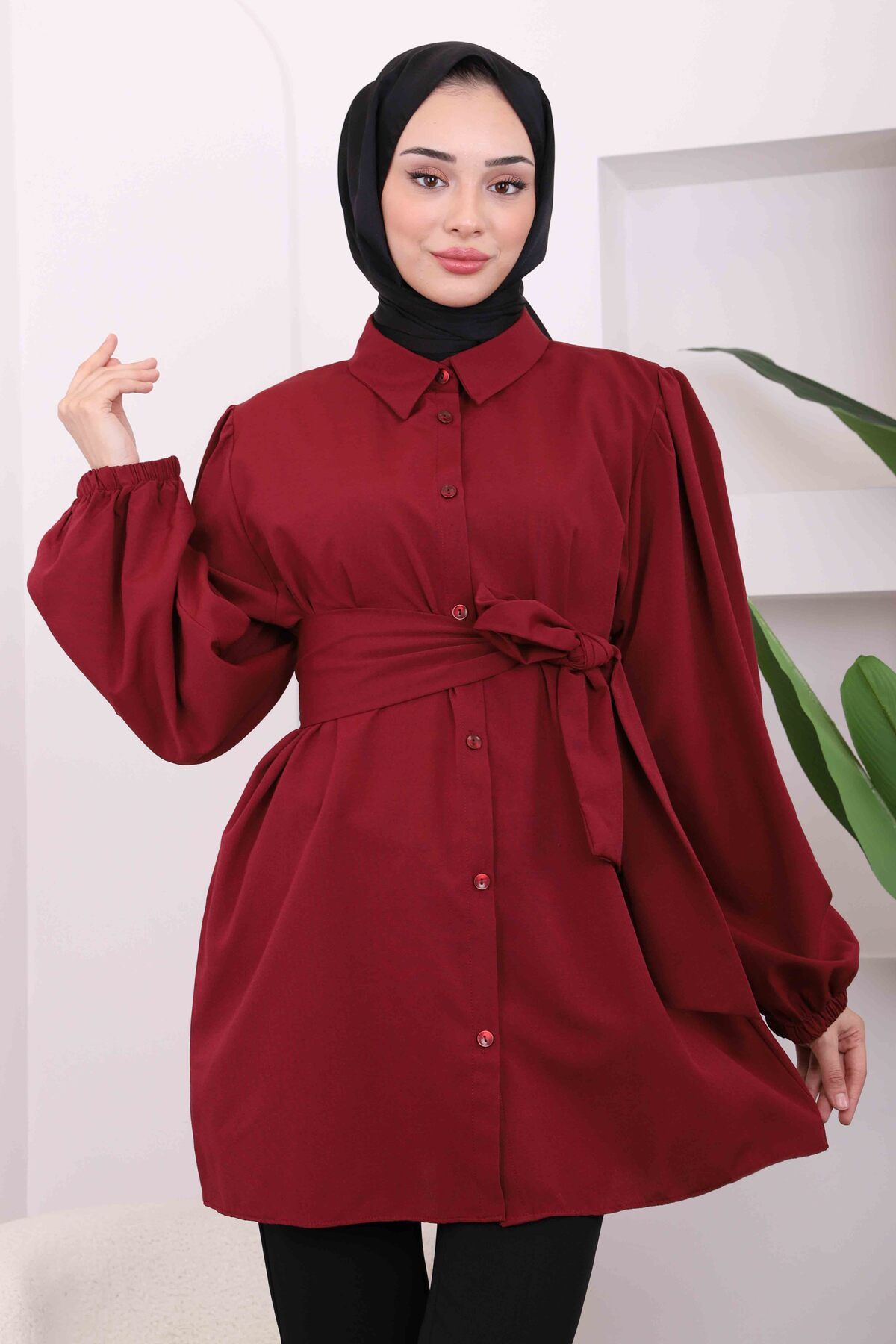 İmajBoutique Claret پیراهن کمربند قرمز تونیک