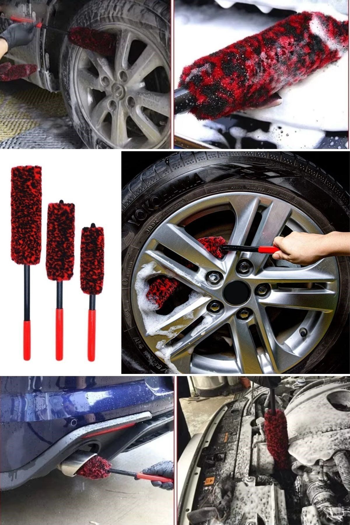 PERİBOİA-Periboia 3Pcs Flexible Plush Auto Wheel Rim - Exhaust Cleaning Brush, Home & Vehicle Cleaning Dusting Brush Set 1