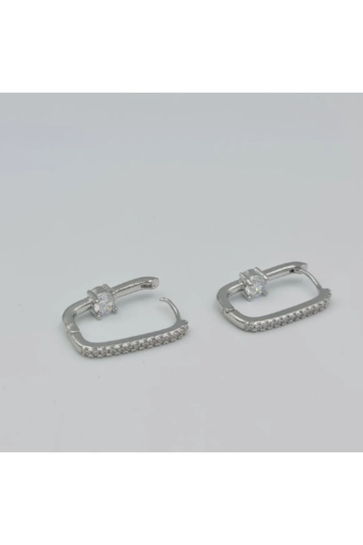 SE Jewellery Gümüş Taşlı Şık Kare Halka Küpe